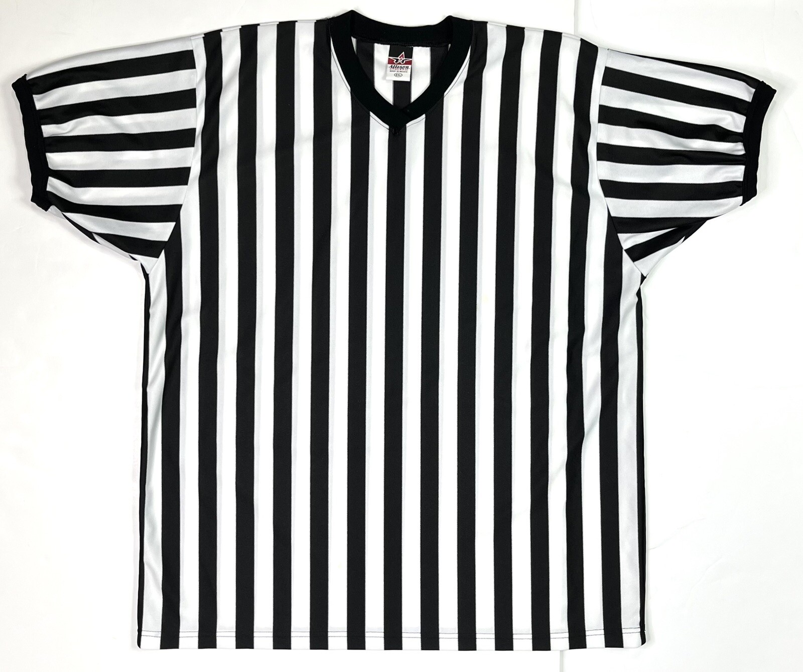 Alleson Athletic Referee Shirt Mens 2XL V-Neck Black & White Striped Jersey