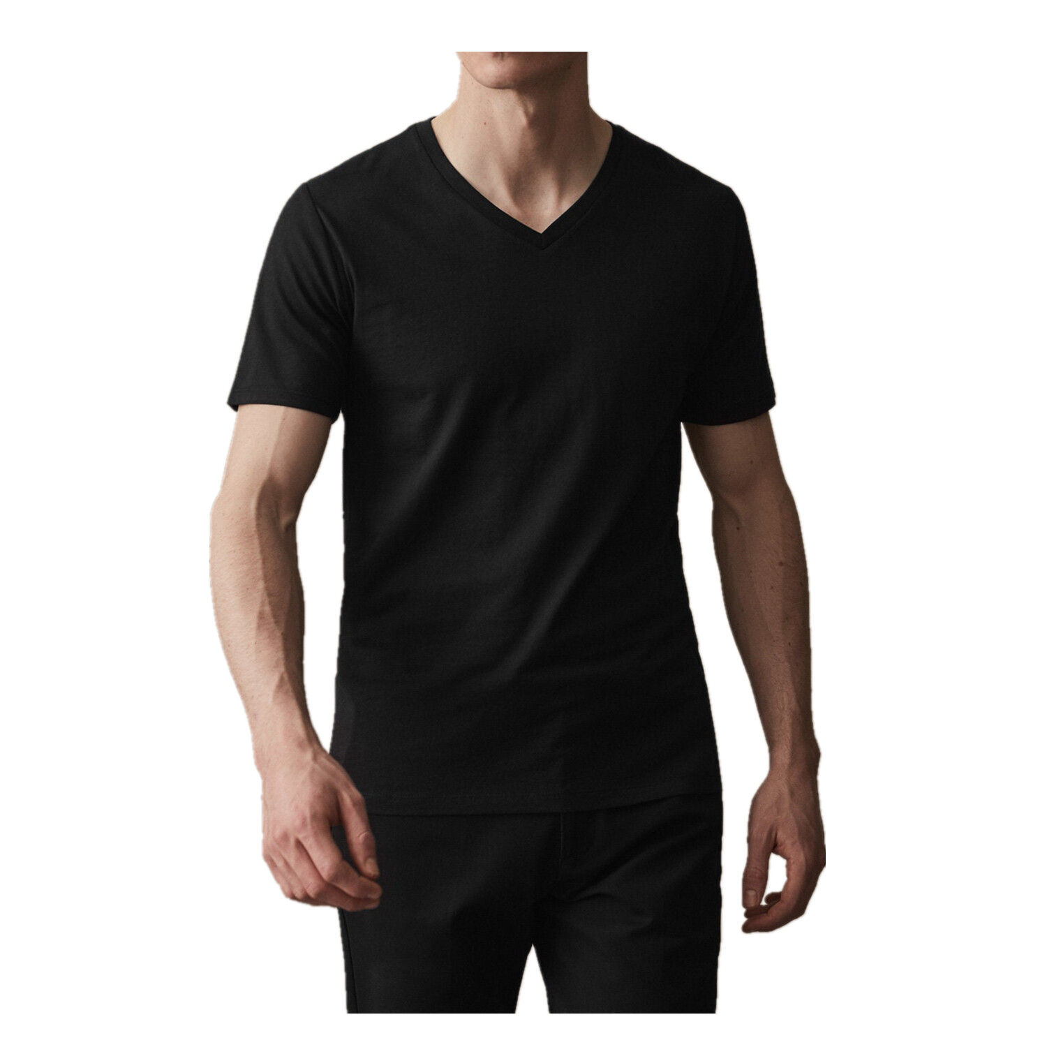 For Mens 100% Cotton Thick Casual T-Shirt Basic Tee V-Neck Black S-4XL LOT