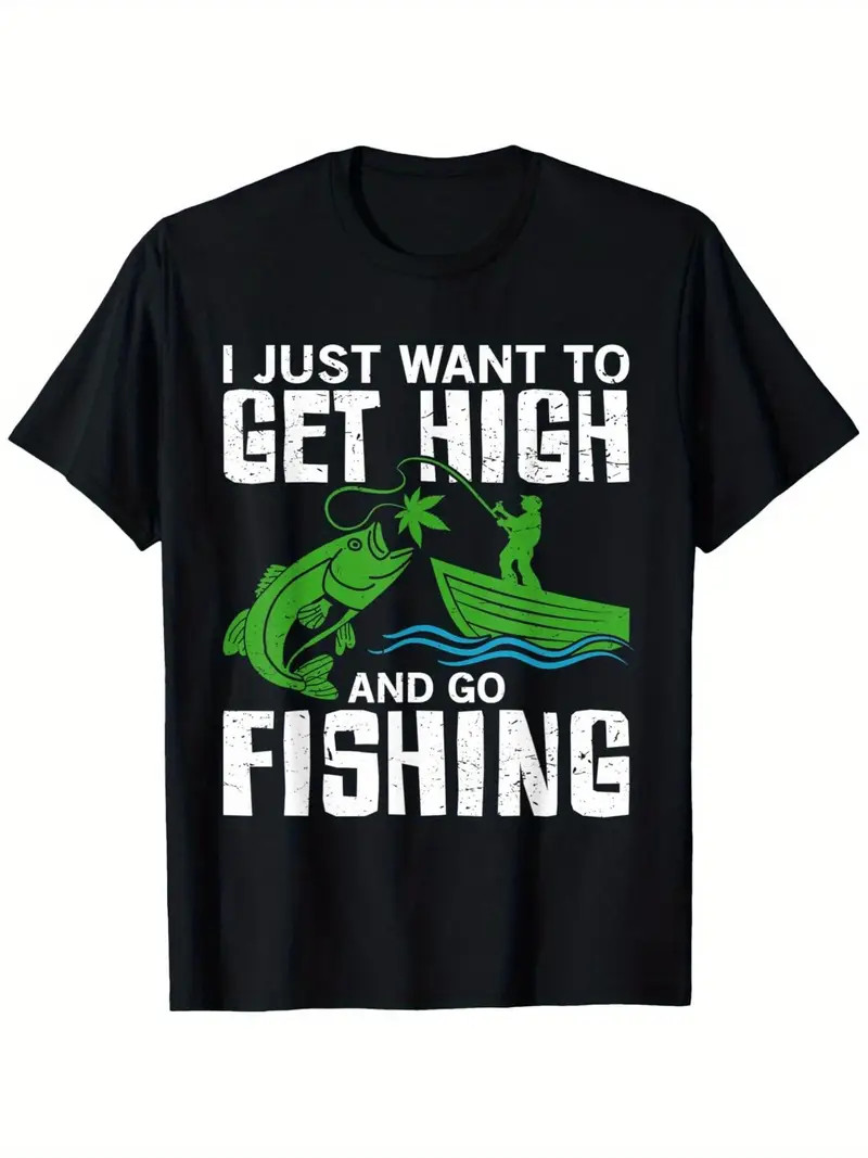 Weed & Fishing 420 Fishing Gift Fisherman T-Shirt, 100% Cotton, Fiashing Novelty