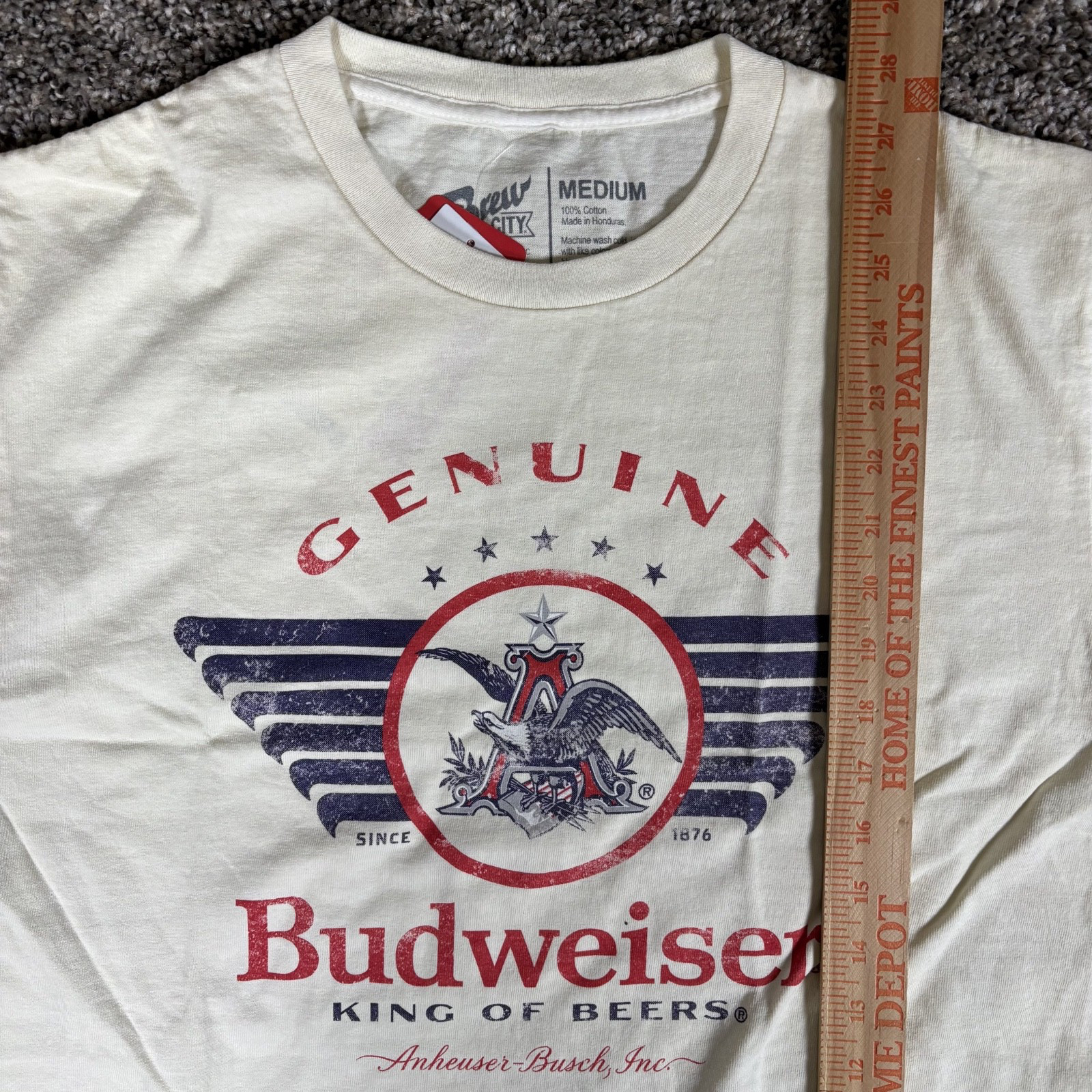 Budweiser King Of Beers T Shirt Mens White Brew City Graphic Print NWT