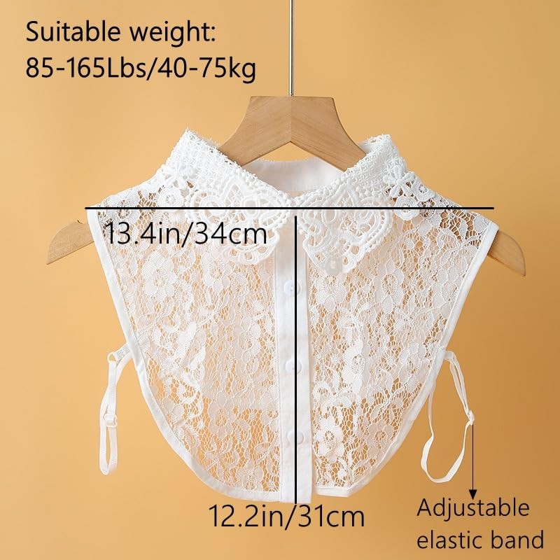 BEoneBEwin Fake Collar Detachable Dickey Collar, White Lace Collars Half Shir…