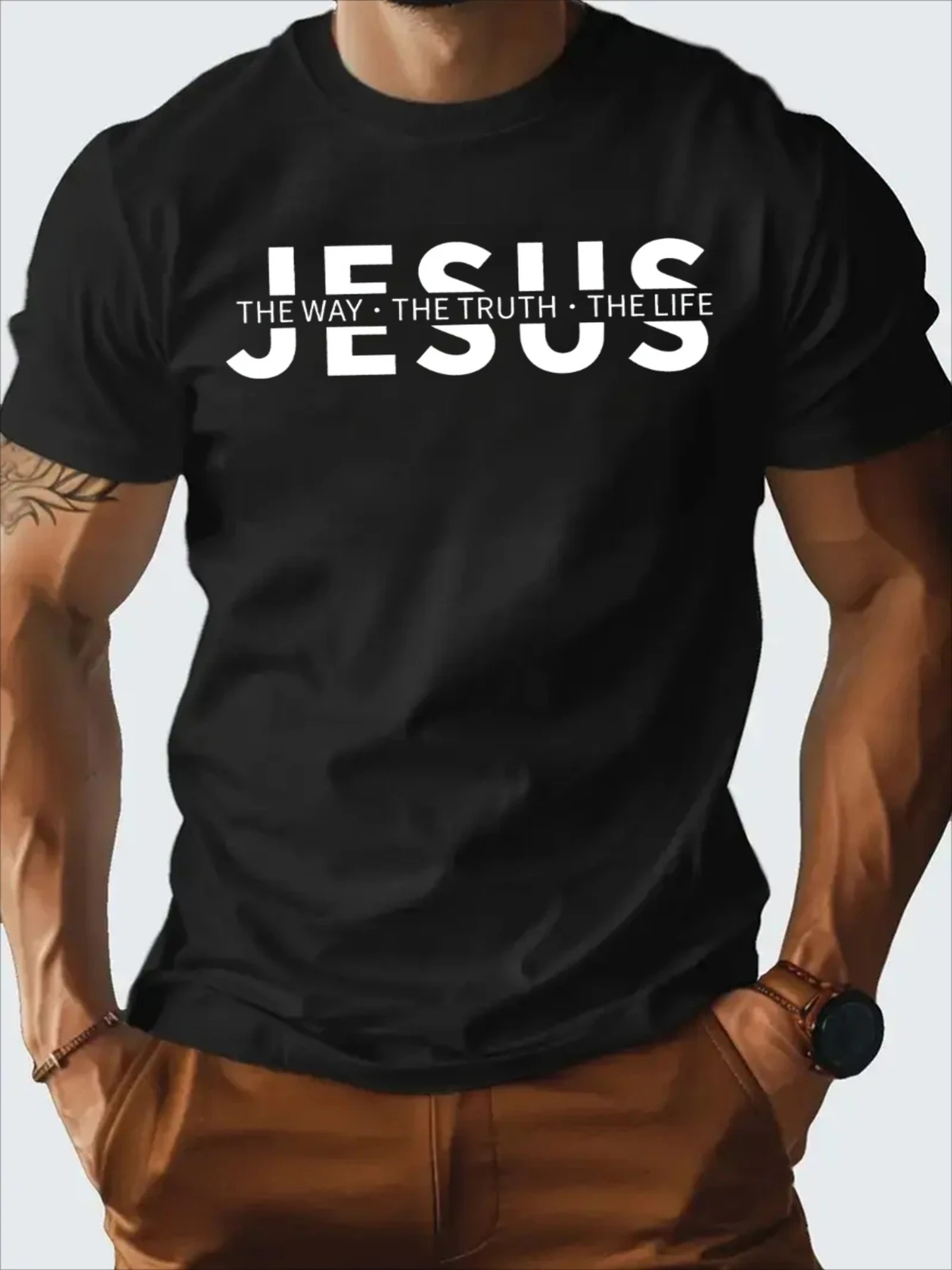 Men&rsquo;s Christian Faith T-Shirt – Navy Blue Jesus « The Way The Truth The Life » Pri