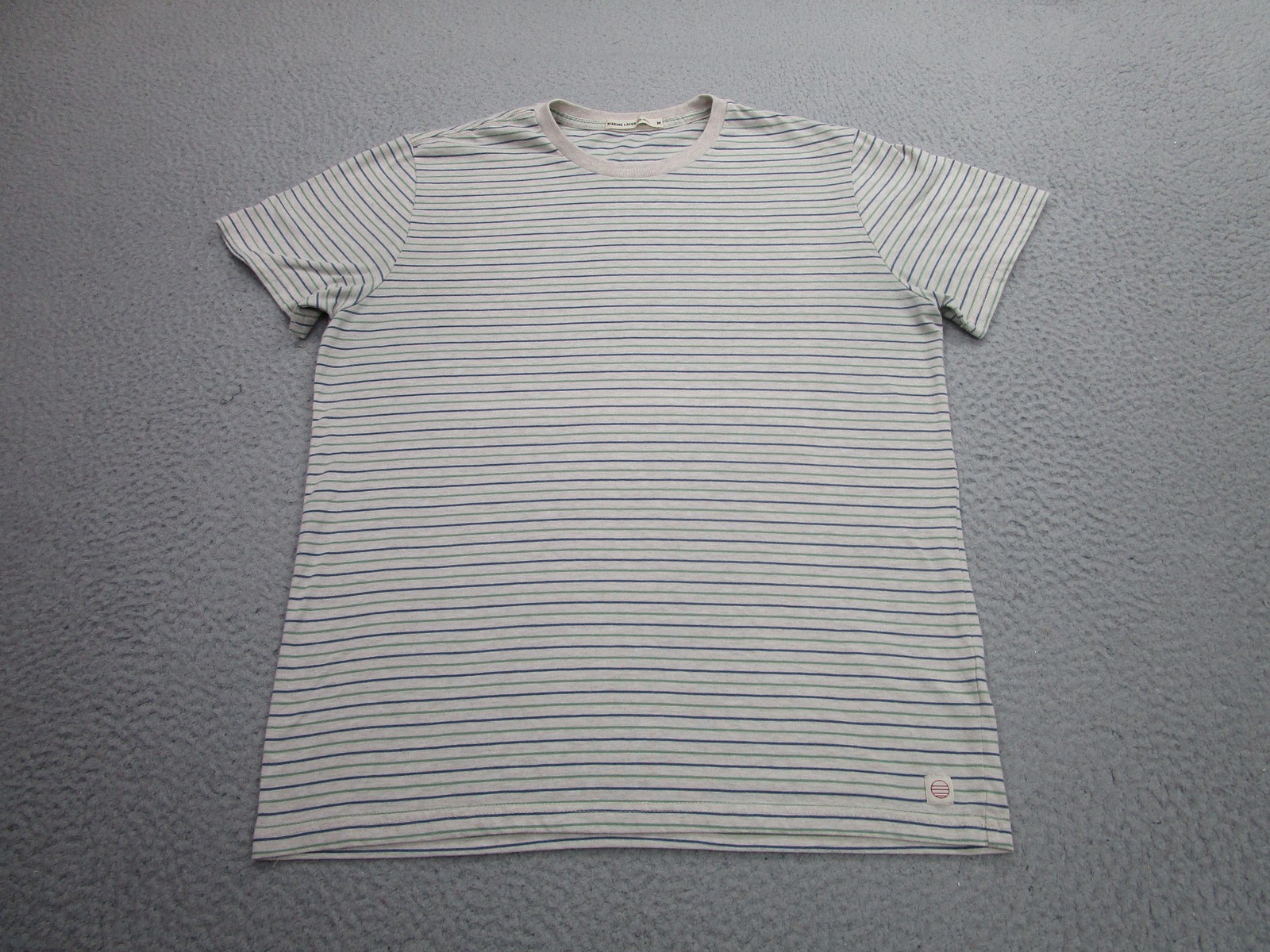 Marine Layer Shirt Mens Medium Gray Blue Green Striped Re-Spun Crewneck Soft
