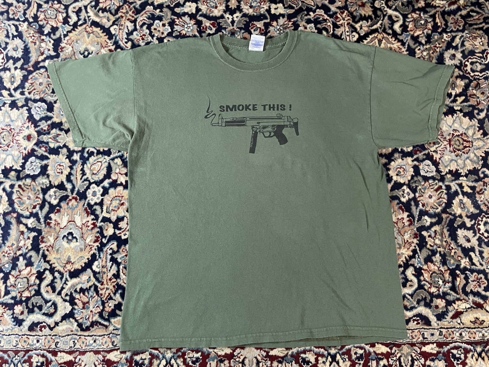 Vintage Y2K Submachine Gun ‘Smoke This’ Military Gun Shirt
