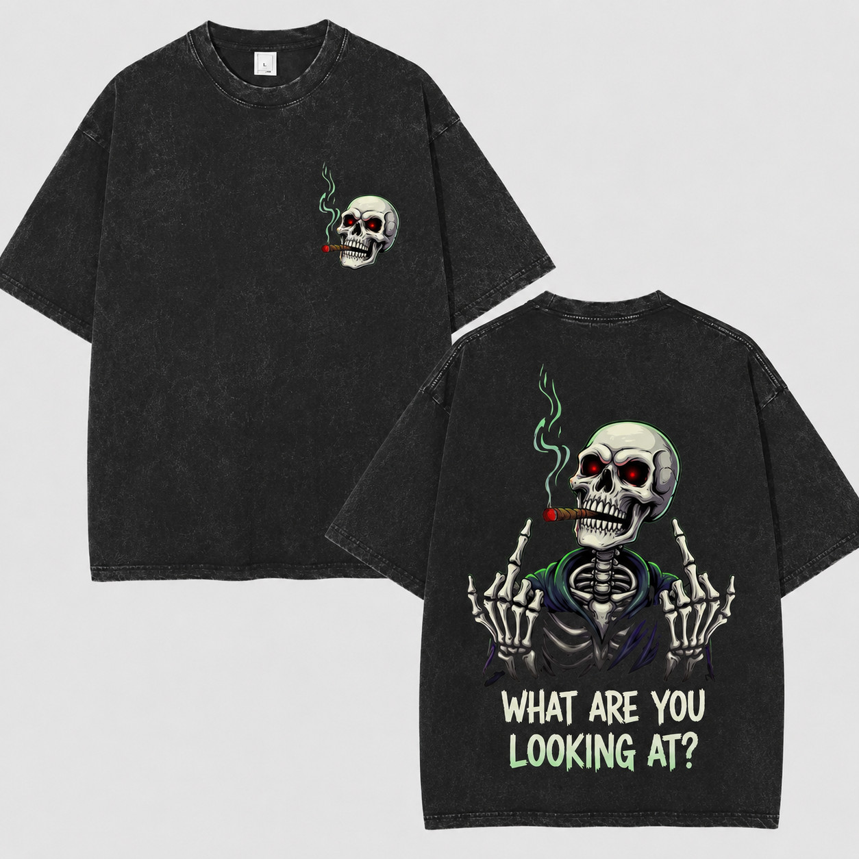 What Are You Looking At Skeleton Washed T-Shirt Gothic Halloween Tee