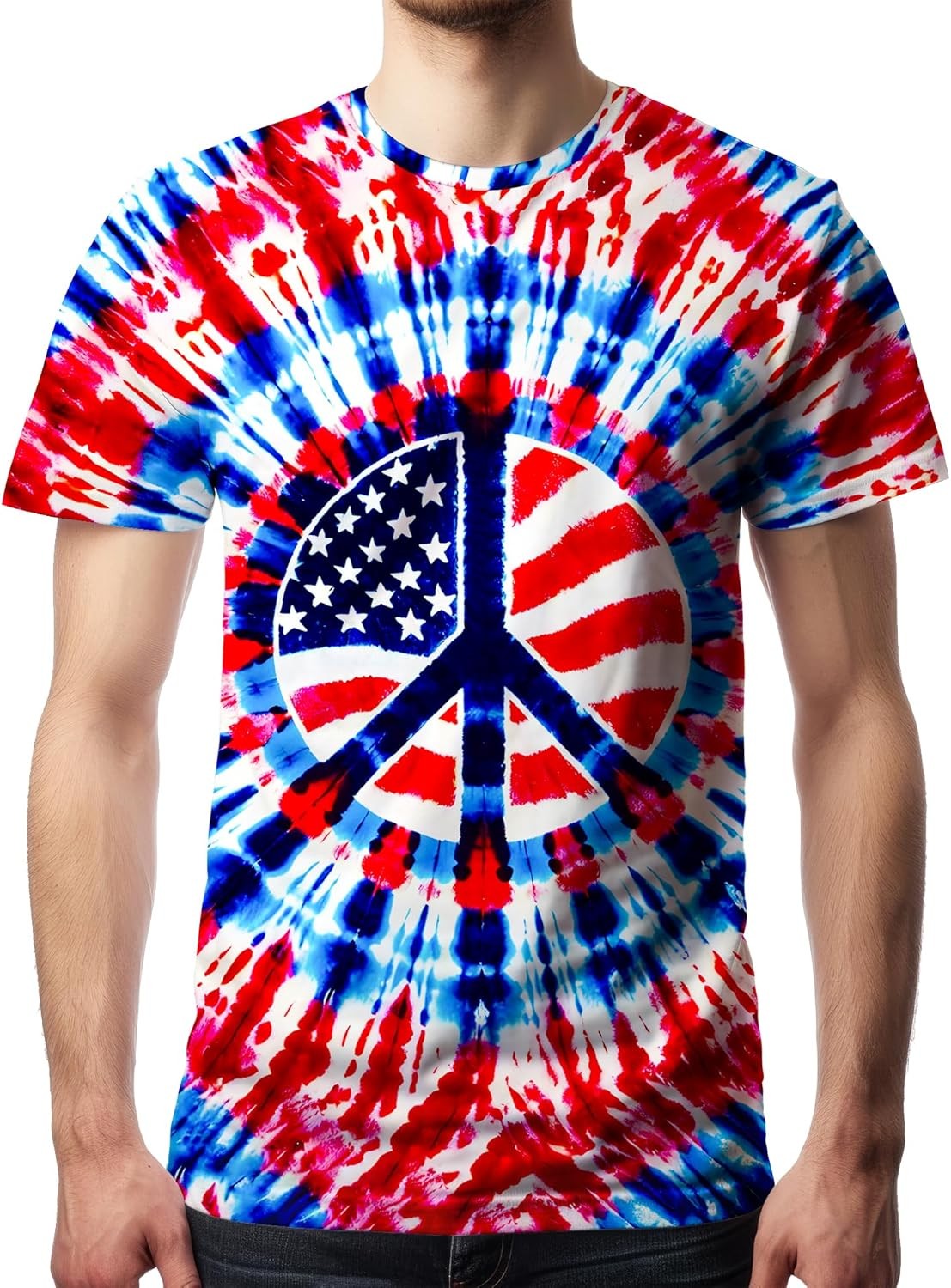 Men&rsquo;s Tie Dye Short Sleeve T-Shirt Vintage Hippie Style Polyester Crew Neck Tee
