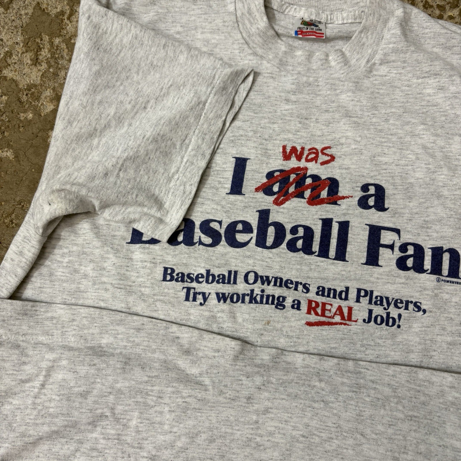 Vintage 90s MLB Baseball Strike T-Shirt I Was A Baseball Fan Made in USA Size L