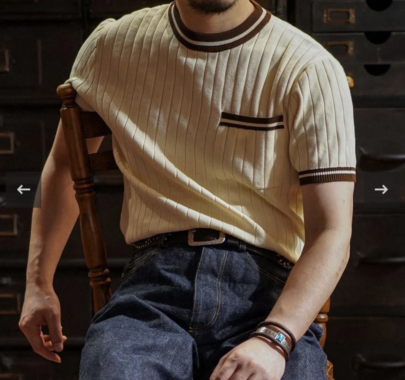 Men&rsquo;s Short Sleeves Knit T-Shirt – Annual Ring Apricot L