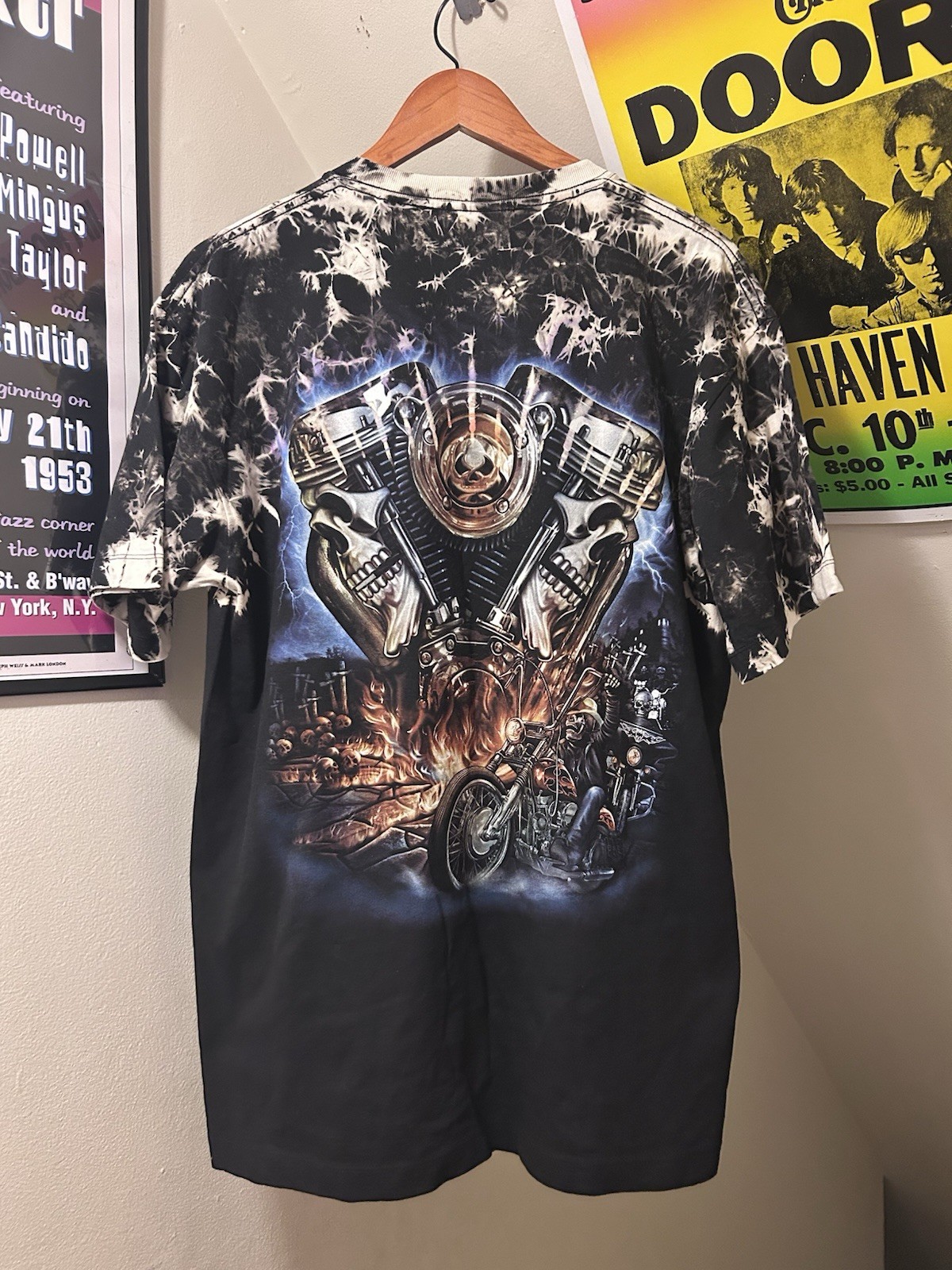NEW! Men’s Skull Shirtz Black Biker Studded Acid Wash Grim Reaper T Shirt L nwt