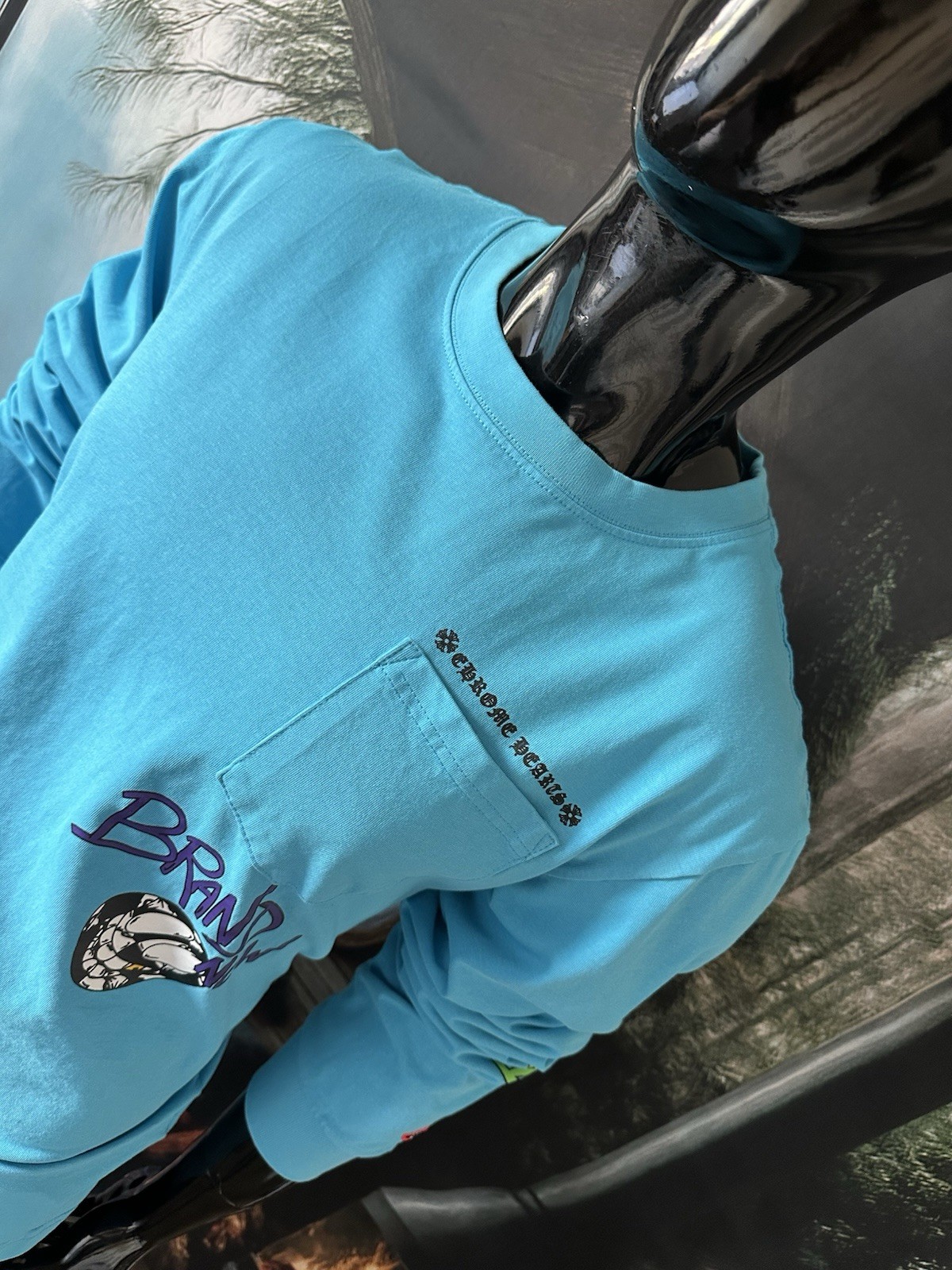 Chrome Hearts Long Sleeve Blue Matty Boy Cotton Tee Size Large “Brain Stain”