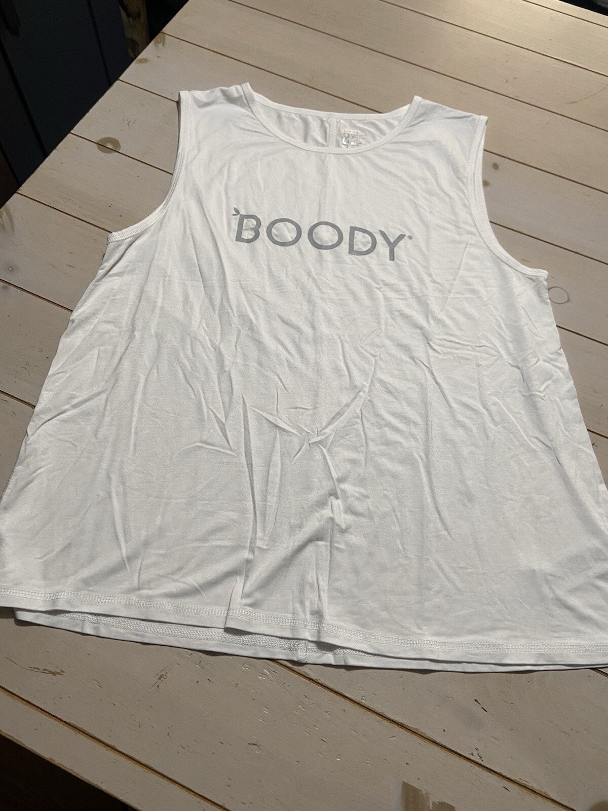 Mens Boody Tank Top Shirt Organic Eco Bamboo White Size Medium Workout Exercise
