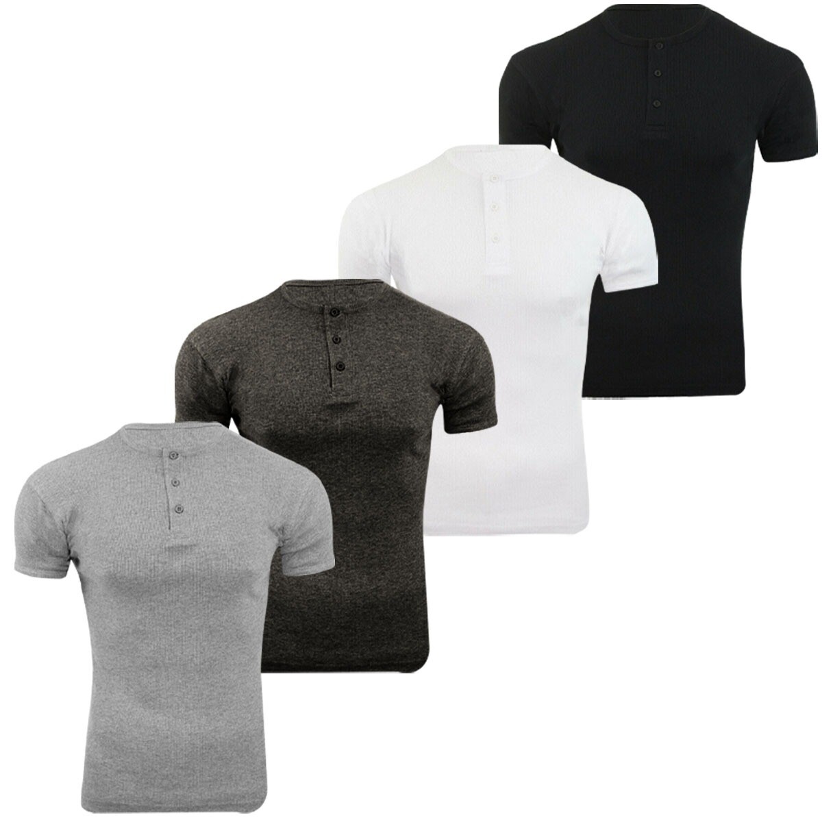 Mens Henley T-shirt Short Sleeve Ex Brand Plain Grandad Neck Tops Casual Summer
