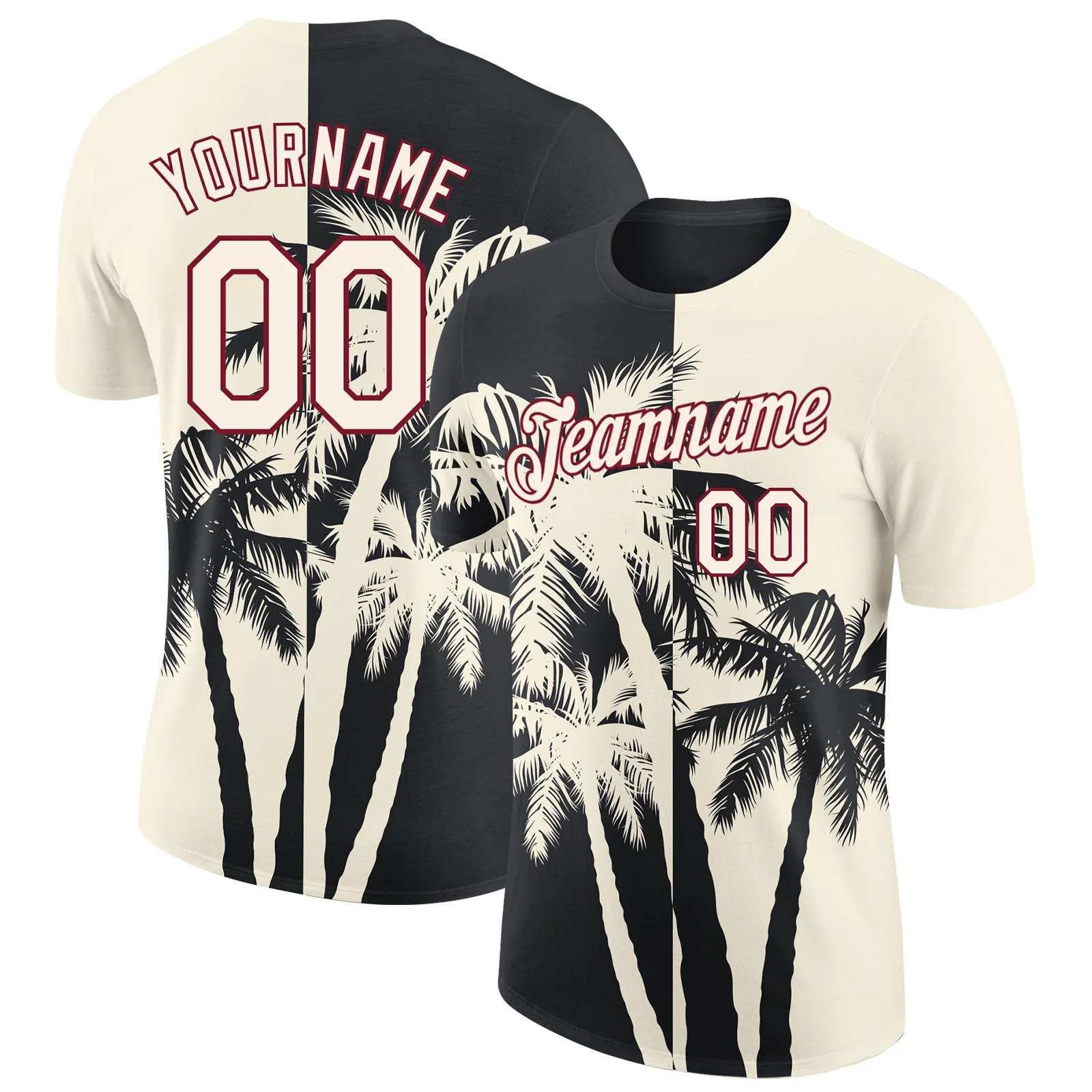 Custom Cream Black Crimson Hawaii Palm Tree T-Shirt Tropical Summer Beach Tee