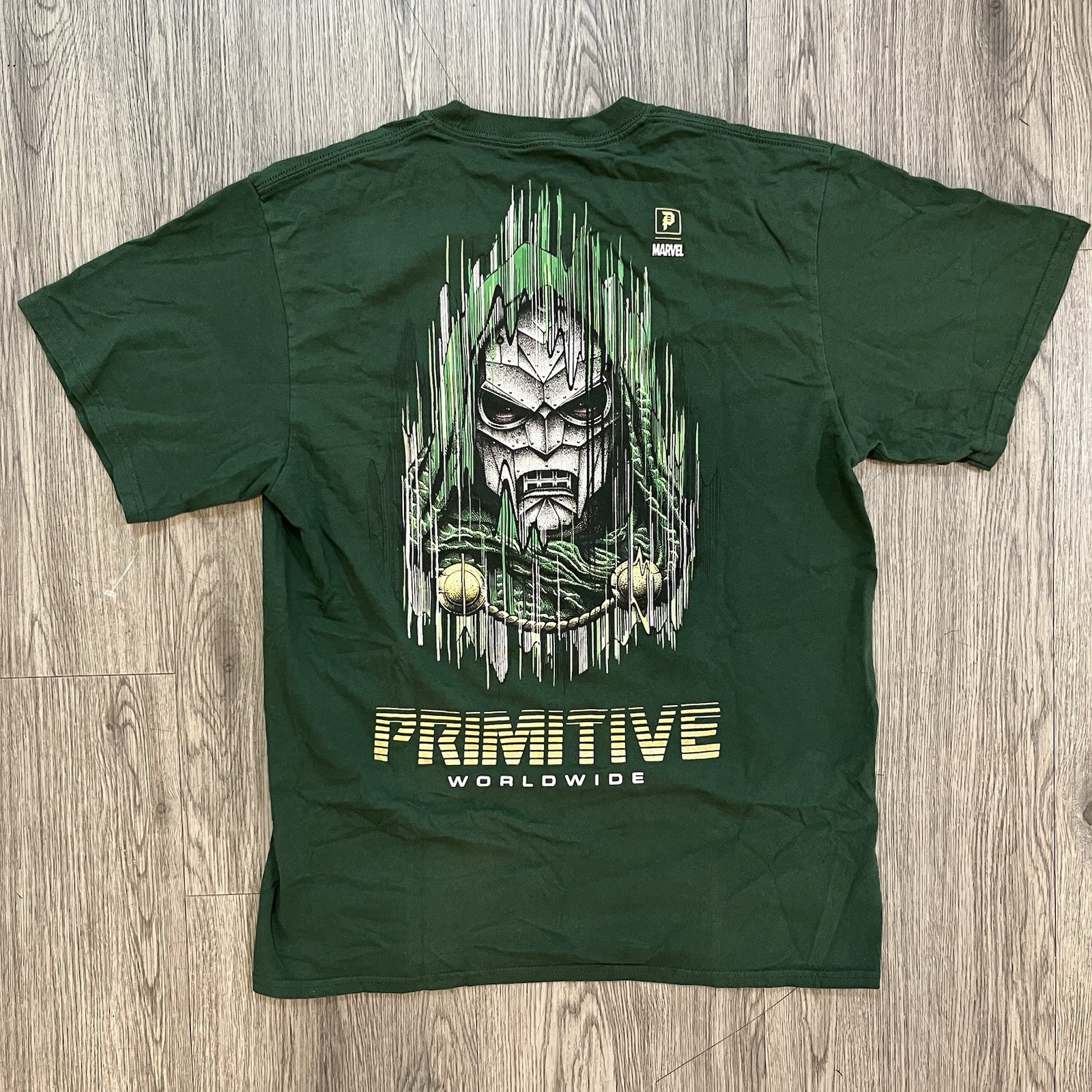 Primitive x Marvel Dr Doom Hoodie Mens M Green Gold Foil Skateboard Pullover