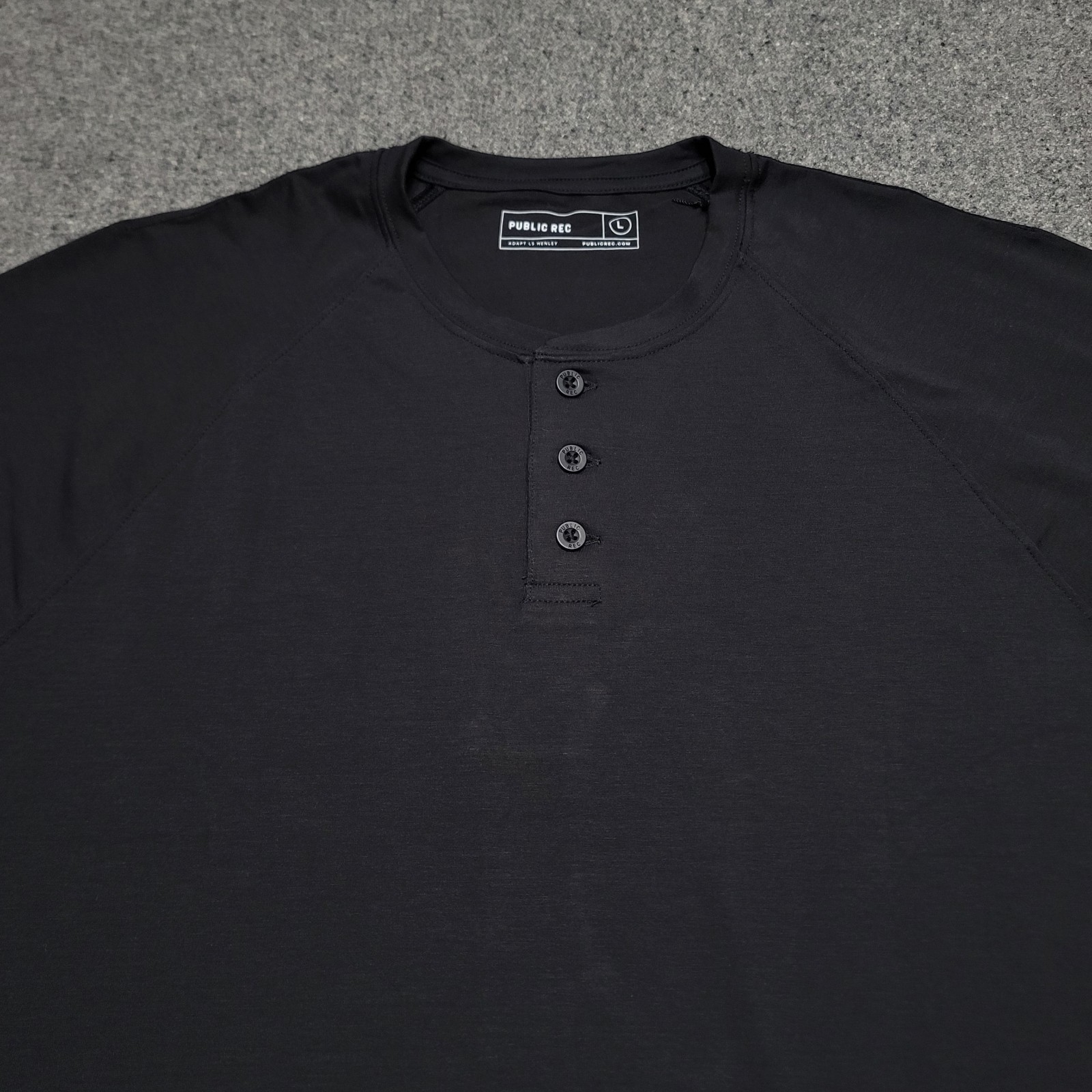 Public Rec Shirt Large Black Adapt Henley Casual Comfort Stretch Performance
