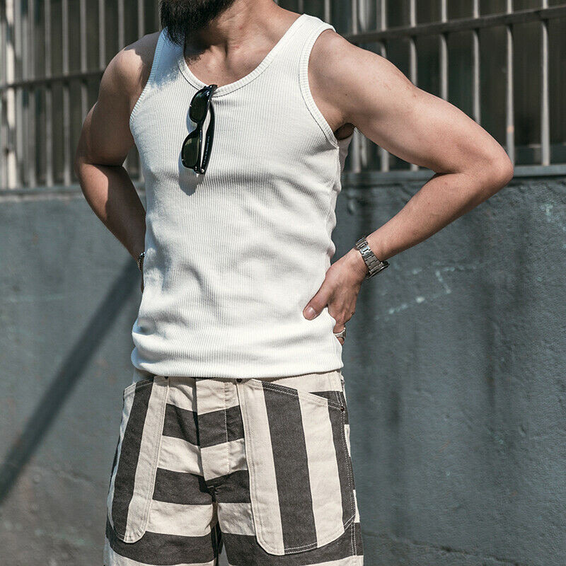 NON STOCK Men Cotton Basic Tank Top Slim Casual Ribbed Sleeveless T-Shirt Beach