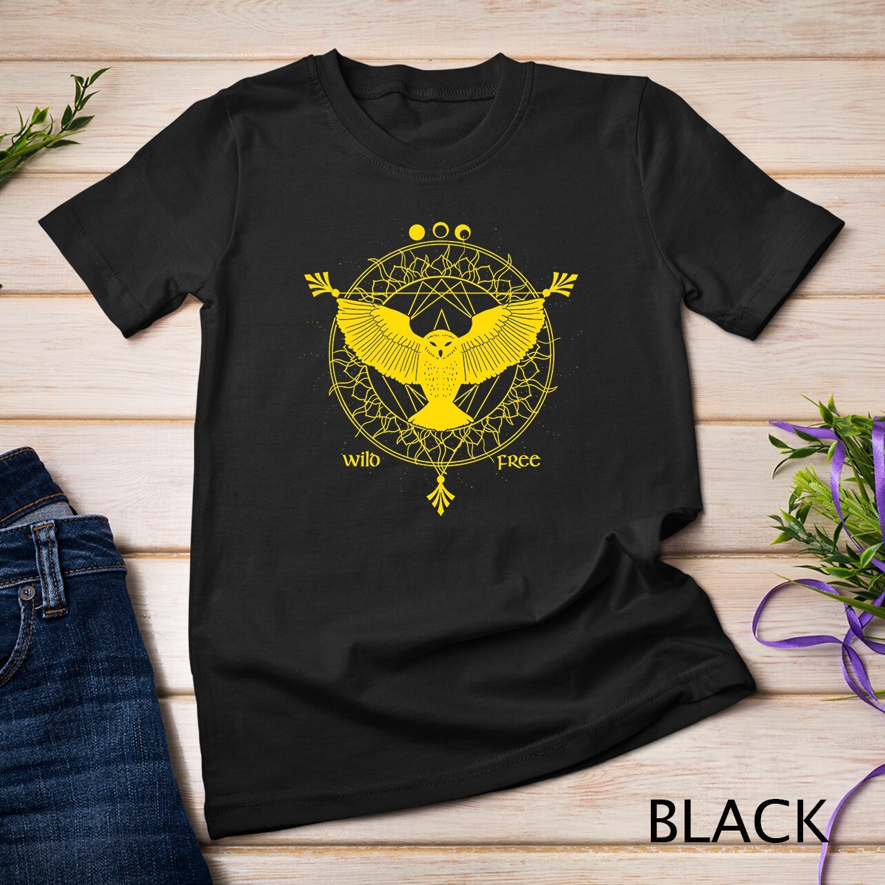 Owl Moon Geometric Pattern Wild Free Minimal Bird Space Art Tee Unisex T-shirt