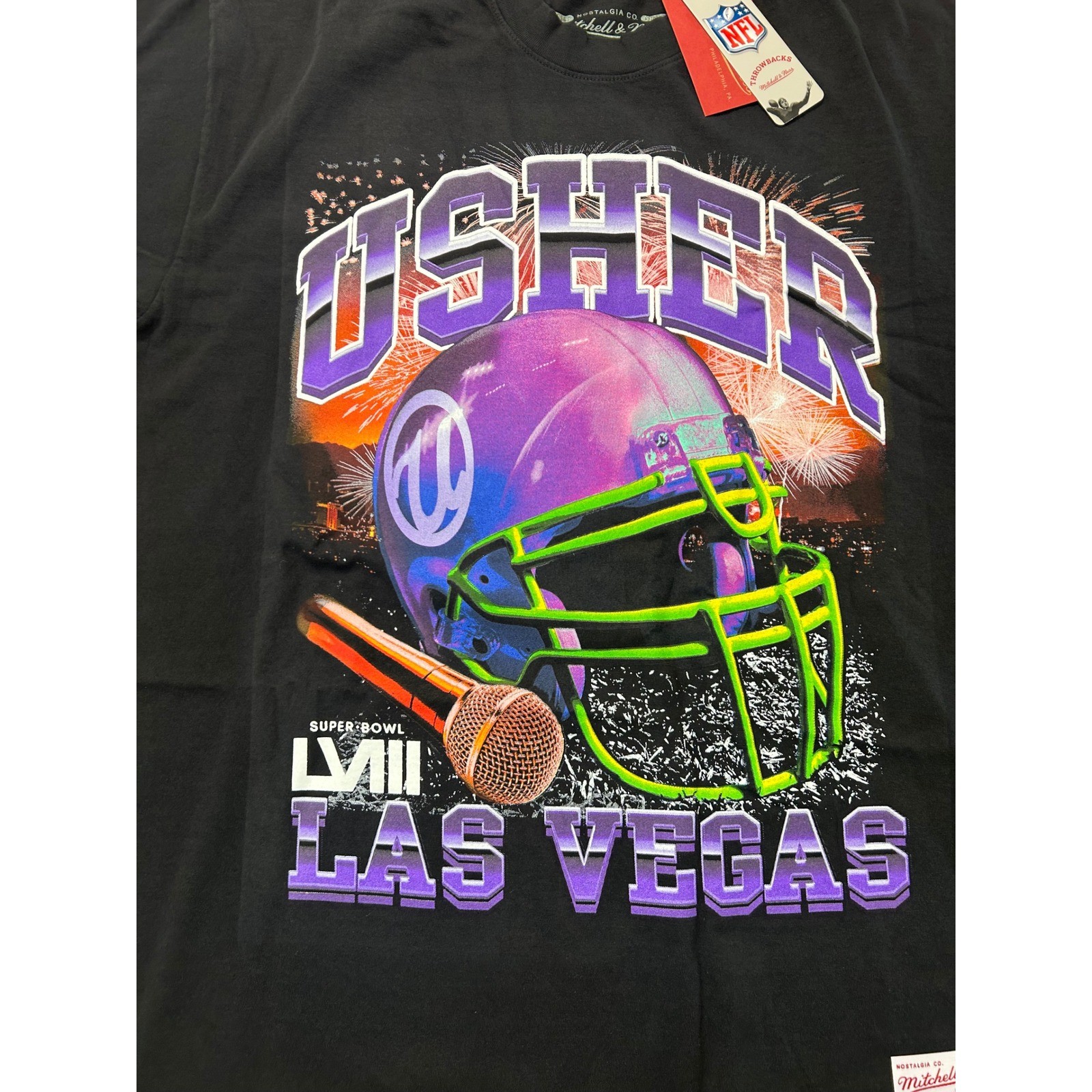 New Mitchell & Ness Usher Event Night Mens L T Shirt Black Super Bowl LVIII