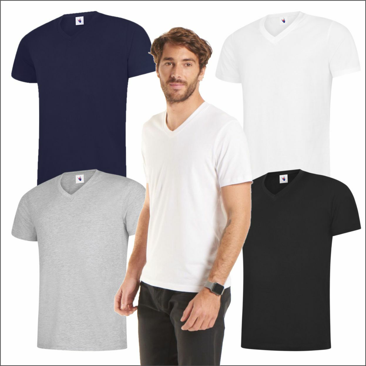 Uneek CLASSIC V NECK T-SHIRT Men&rsquo;s Cotton Short Sleeve v-Neck Plain Workwear Tee