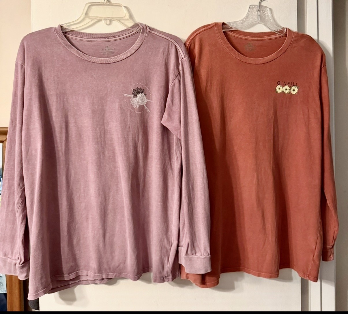 O&rsquo;Neill Long-Sleeve Women’s Vintage Wash Dusty Mauve & Terra Cotta Floral Sz XL