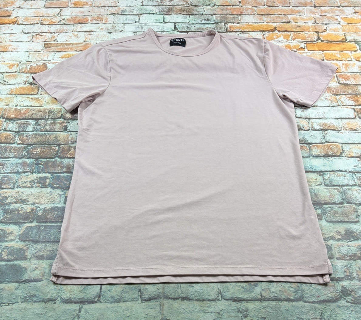 Cuts Clothing Split-Hem Shirt Mens L Crewneck Solid Casual Tee Top