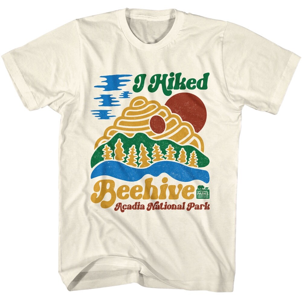 National Parks HIKED BEEHIVE TRAIL T-Shirt New MAINE ARCADIA PARK Beige Cotton