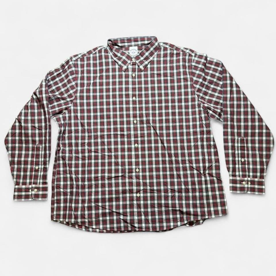 Brooks Brothers Tartan Plaid Red/Green Mens Button Up Shirt All Cotton Size XXL