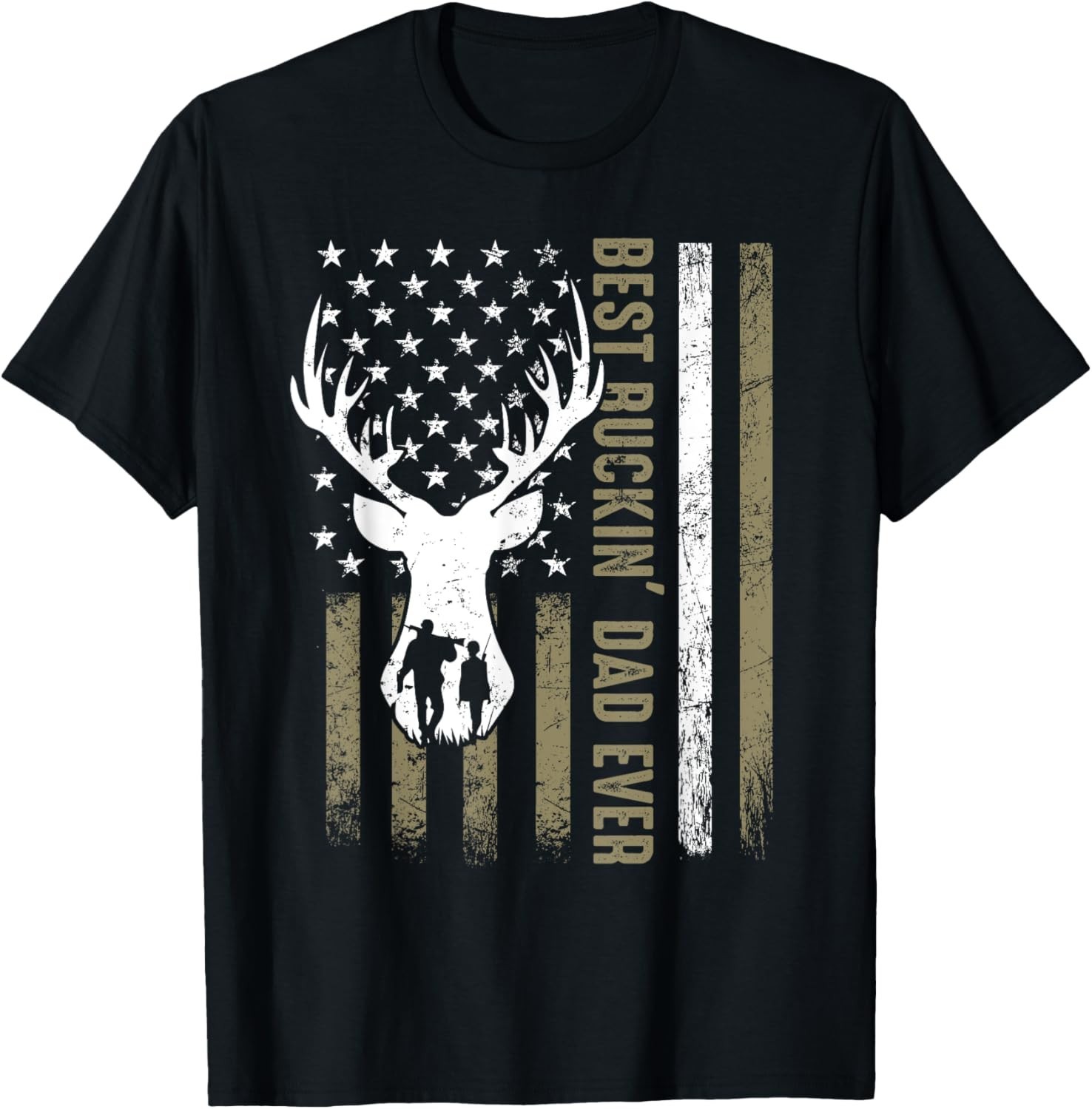 Best Buckin_ Dad Ever Deer Hunting Fathers Day American Flag Gift Unisex T-Shirt