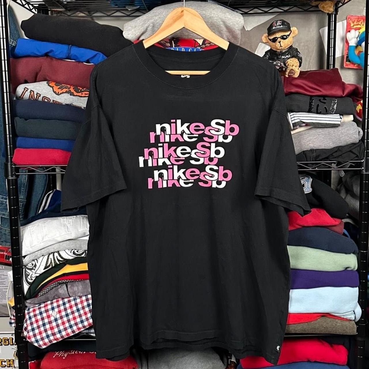 Y2K Nike SB Skateboards Pink Logo Black T Shirt Size XL Loose Fit