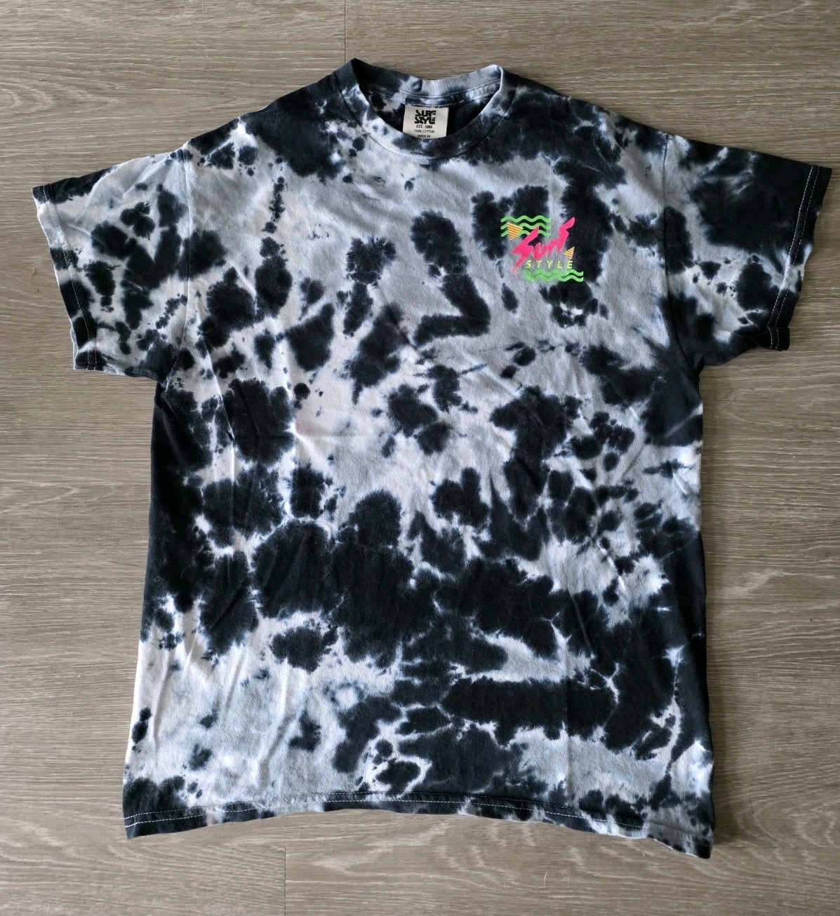 Surf Style Tie Dyed Navy Blue And White Short Sleeved T-shirt Tee Medium