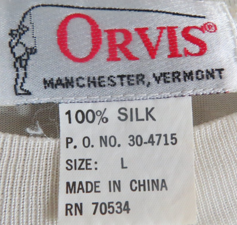 Vtg Orvis Silk Base Layer Mens L Cream Long Sleeve Thermal Crew Neck Undershirt