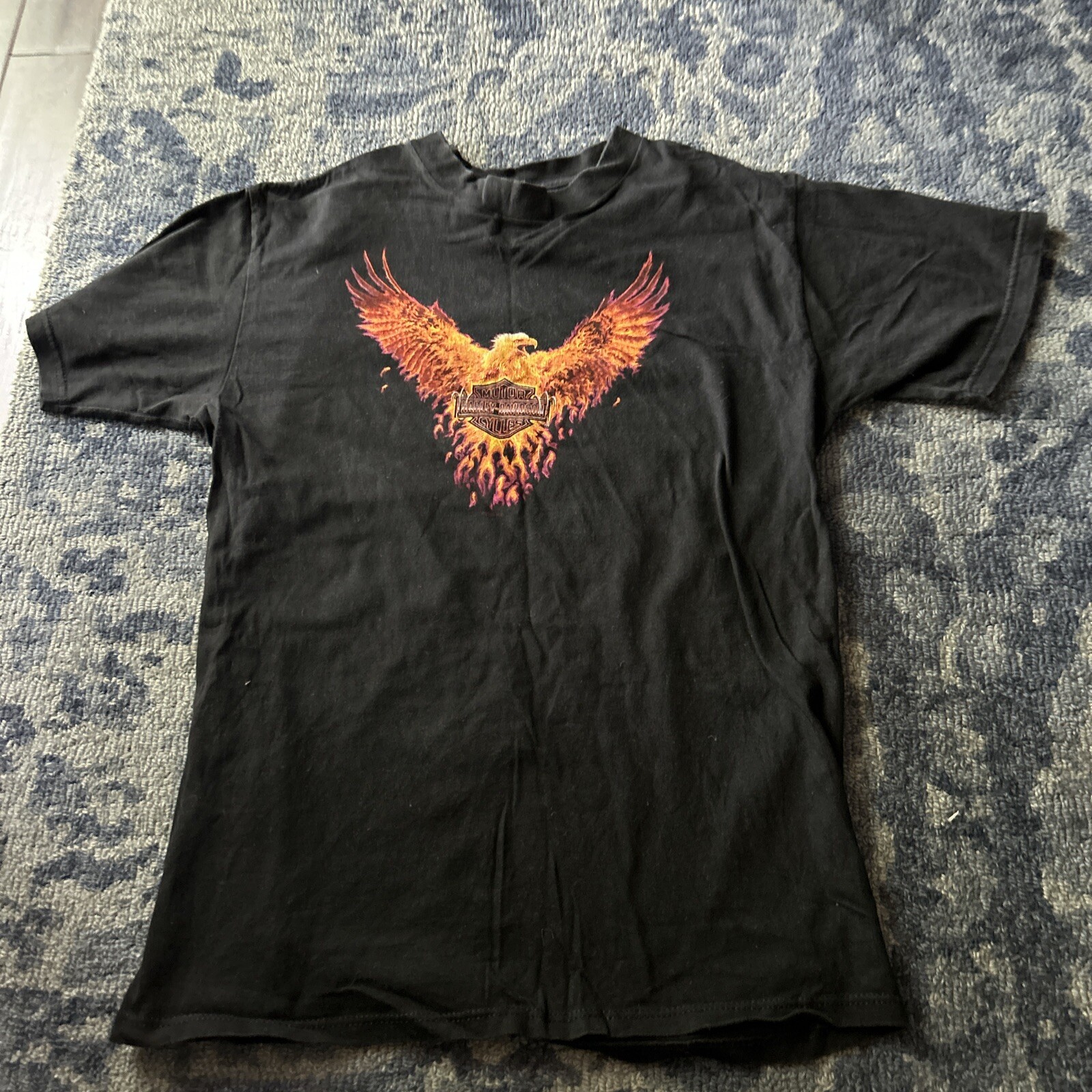 Harley Davidson Pacific Maui Hawaii Shirt Eagle Logo L Fire Flames Black