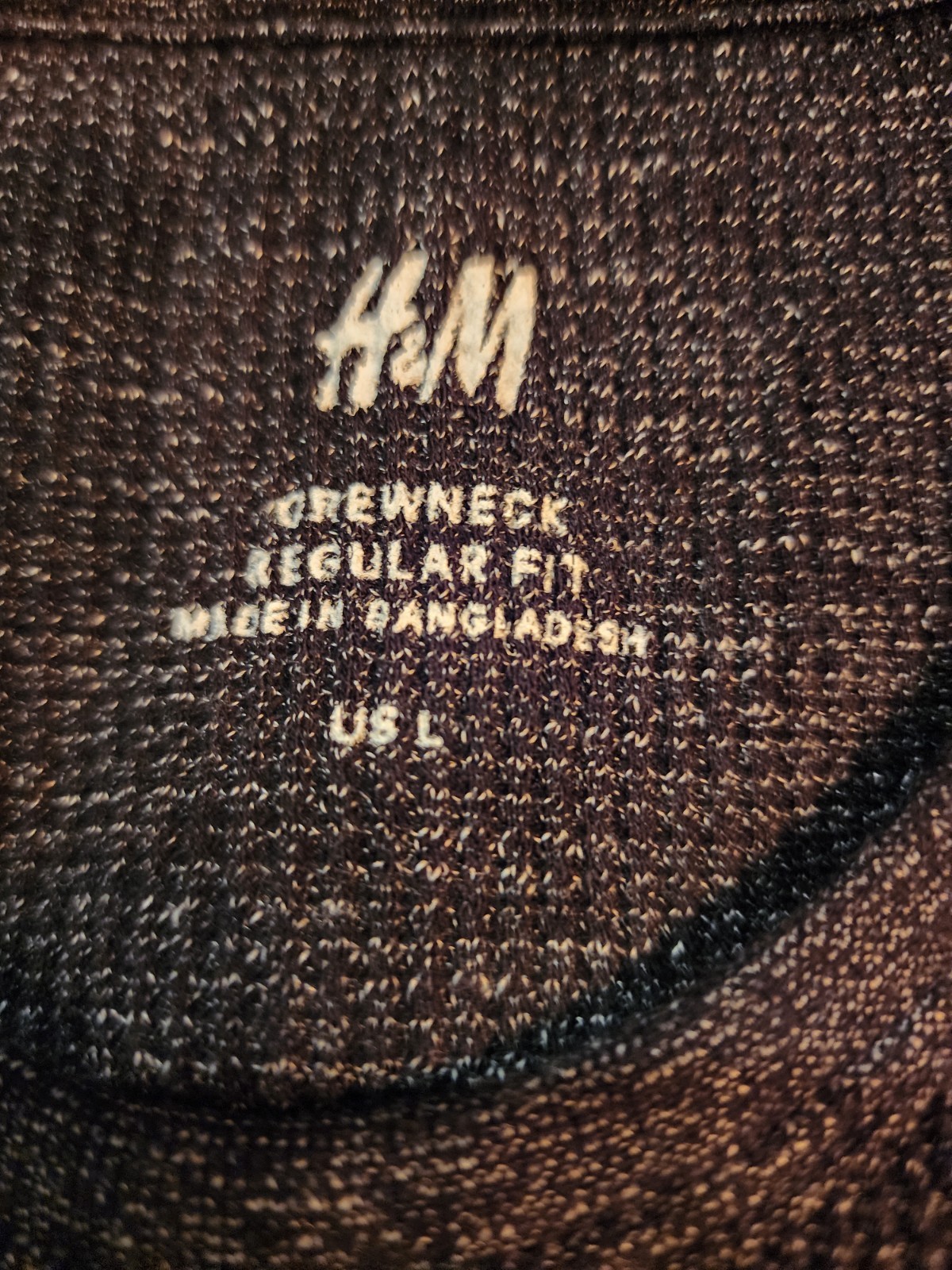 H&M Waffled Long Sleeve Top In Black Marl Size L