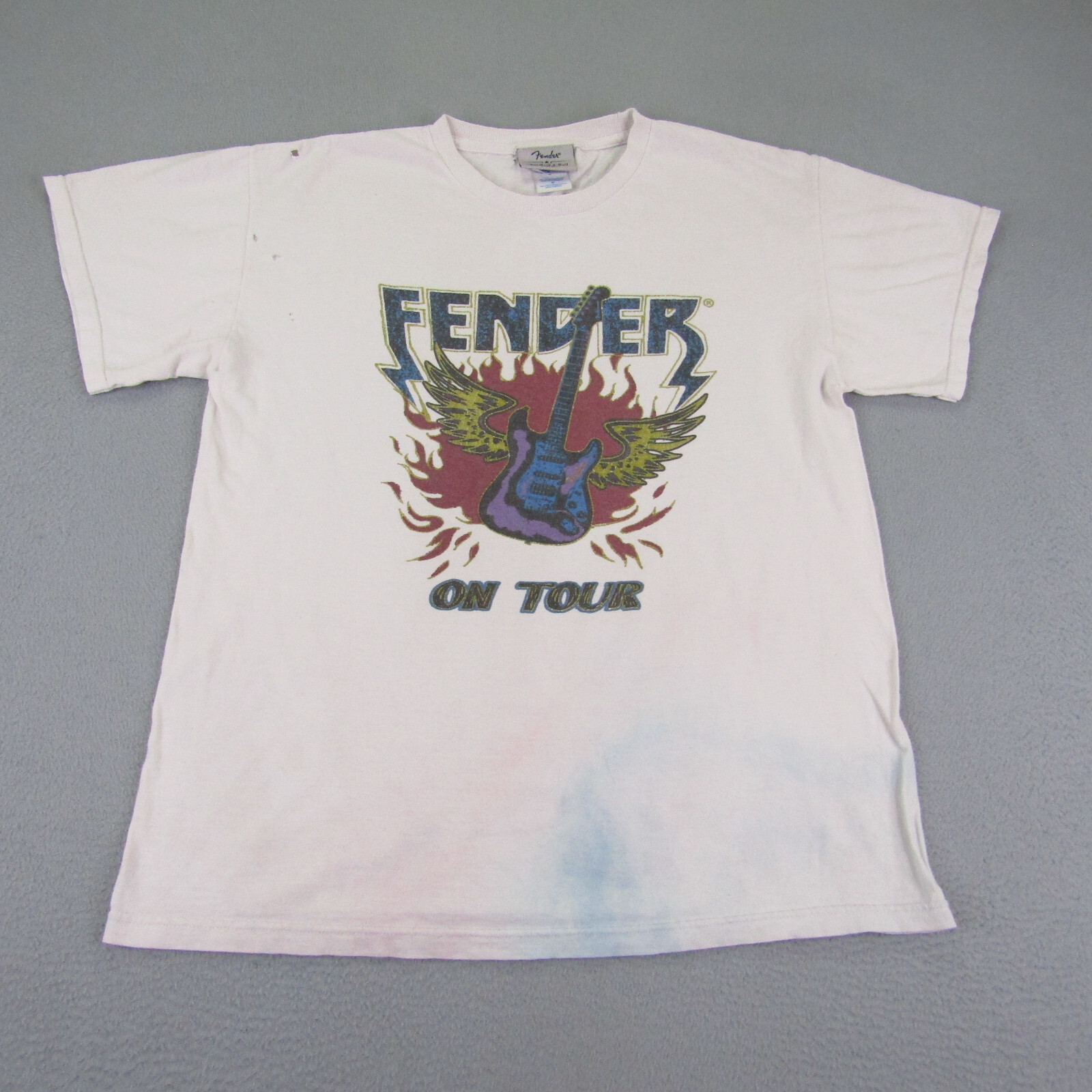 Fender Shirt Mens Medium White Winged Guitar On Tour Telecaster Crewneck Tee ^