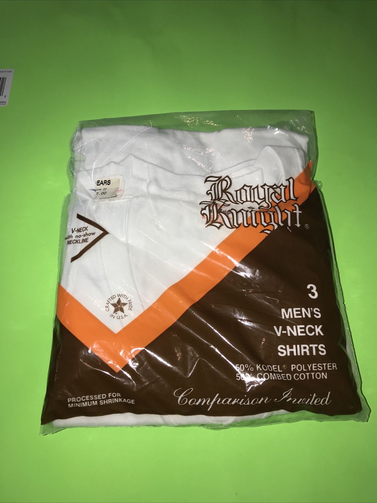 Royal Knight Mens Size M(38-40) V Neck Tee Shirts white 2 pcs