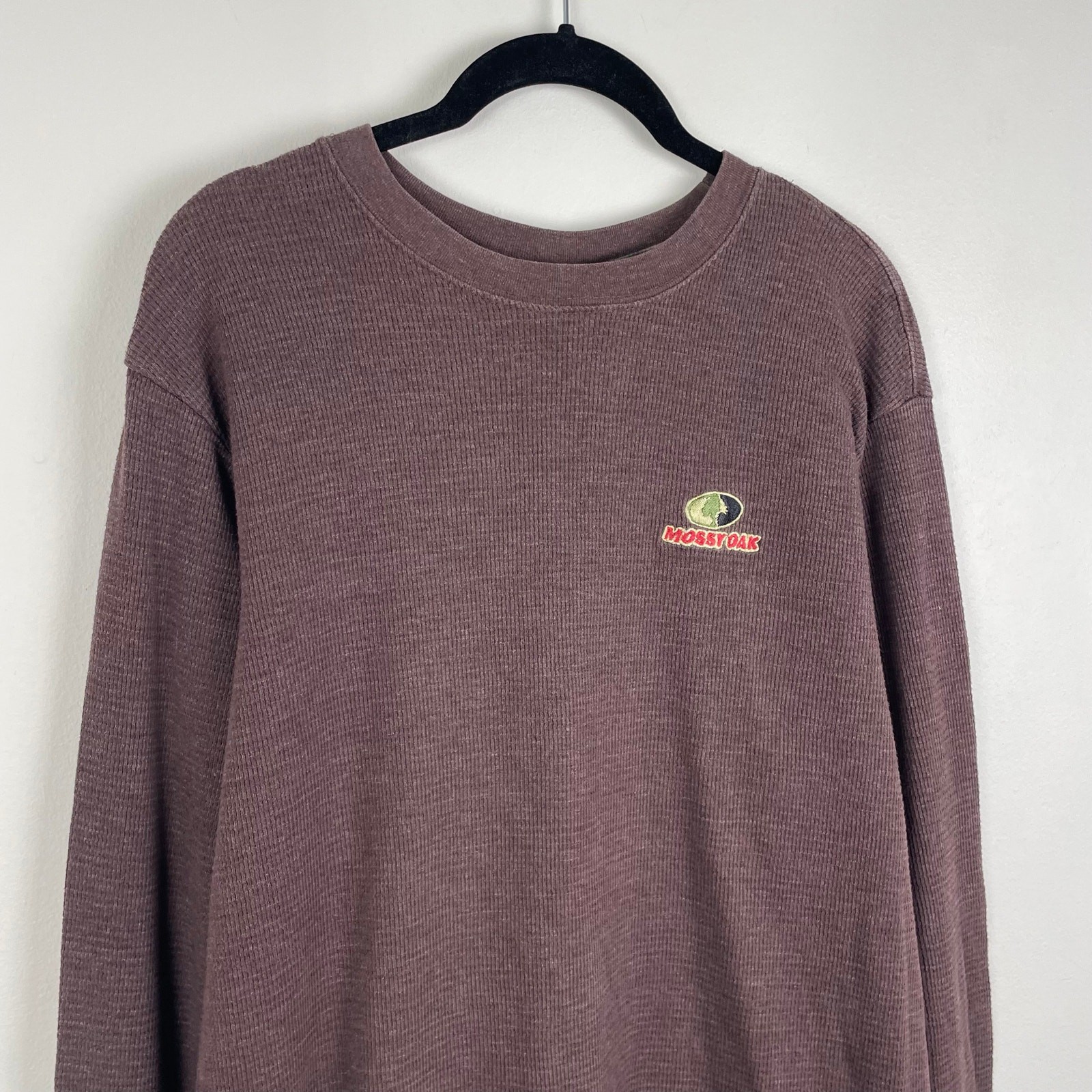 Mossy Oak Thermal Shirt Mens Medium Brown Waffle Knit Long Sleeve Outdoors Tee
