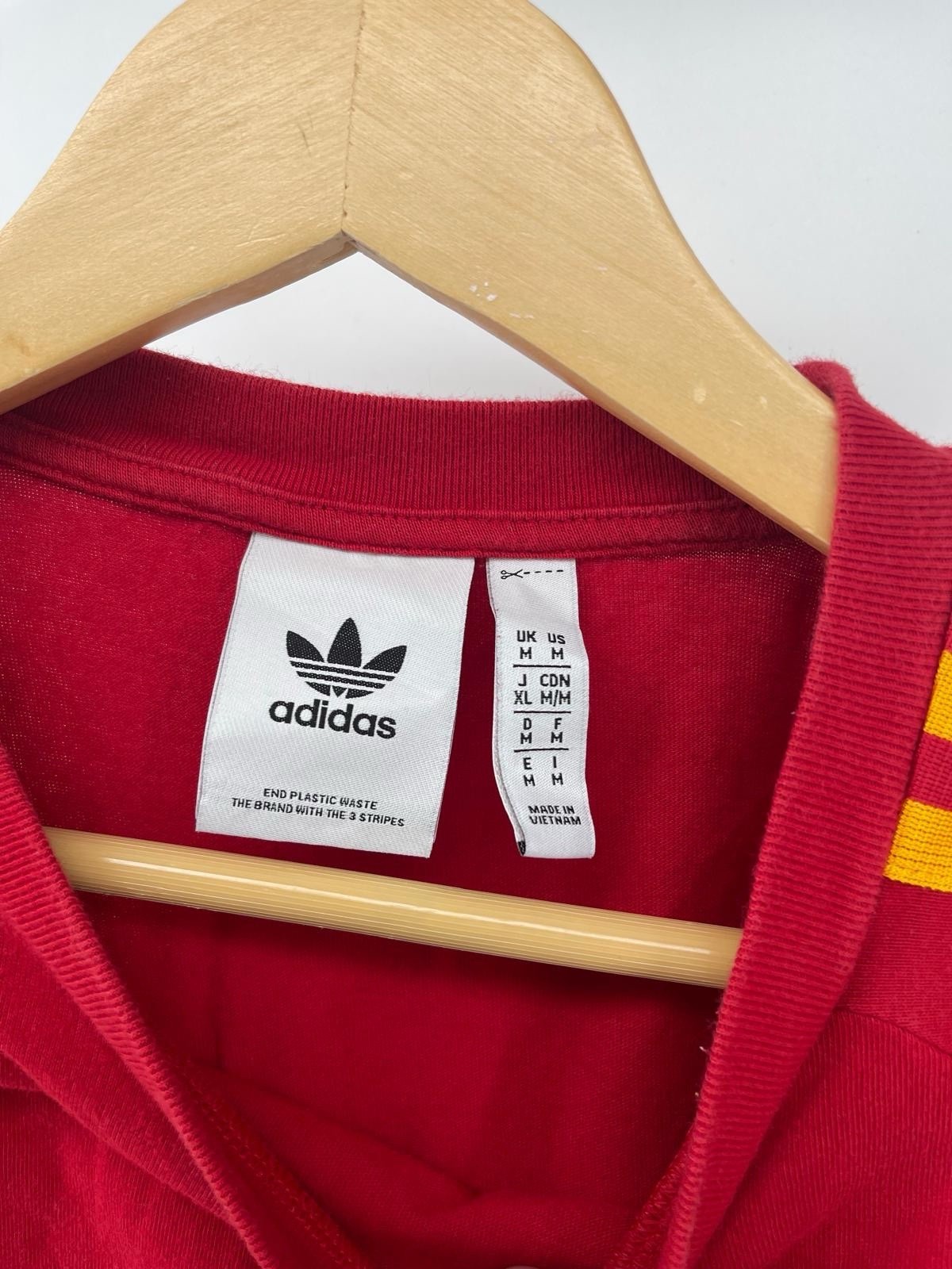 Adidas Originals Tee Men M Red Yellow Trefoil 3 Stripe Classic Style