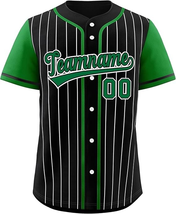 Custom Baseball Jersey with Name & Number Black Green Pinstripe Adult & Youth