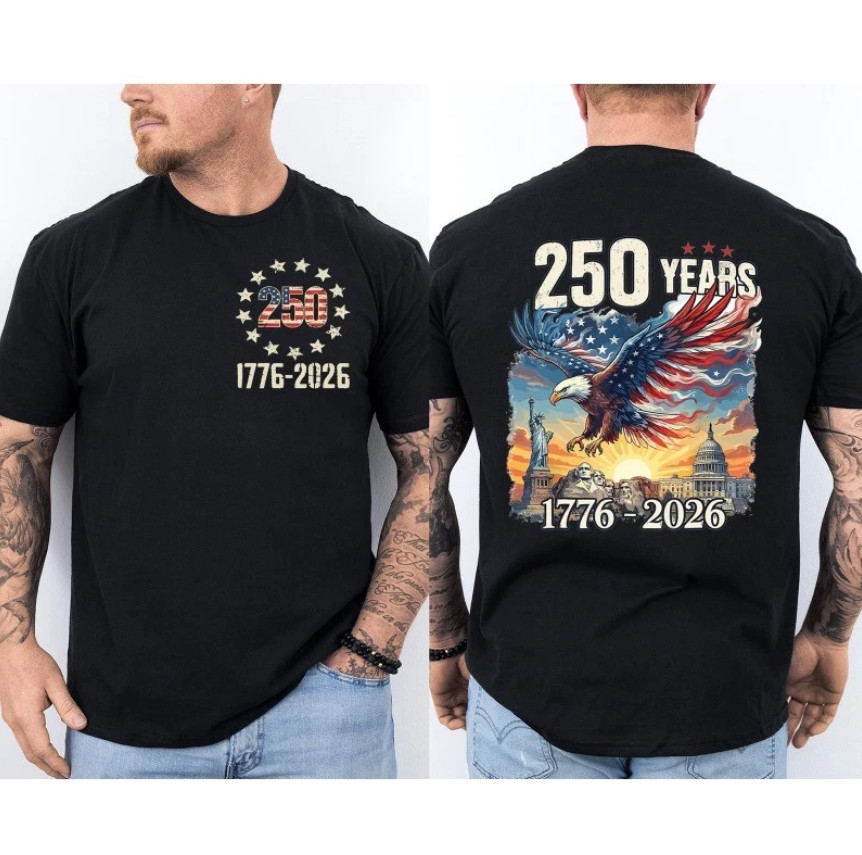 USA 250 Years T-Shirt Semiquincentennial 1776-2026 Patriotic Eagle 2-Sided