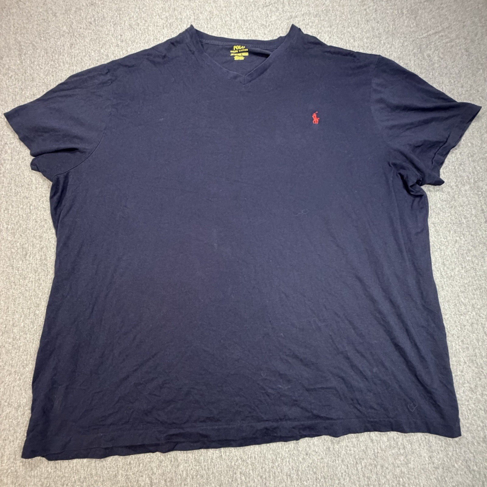 Polo Ralph Lauren Shirt Mens Big 3X Navy Blue V Neck Red Pony Logo T Shirt Tee