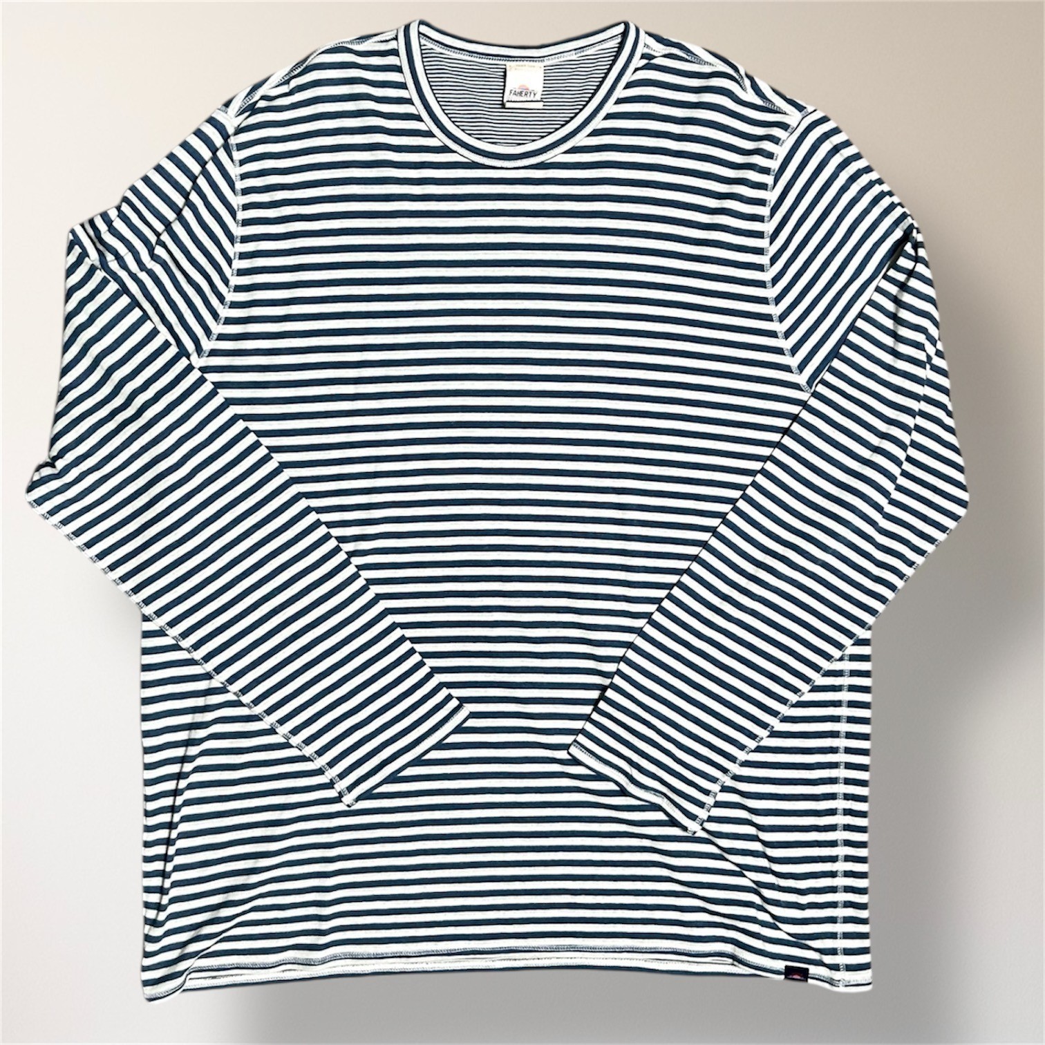 Faherty XXL Reversible Cloud LS Tee Stone Peak Stripe Pima Cotton Soft Coastal
