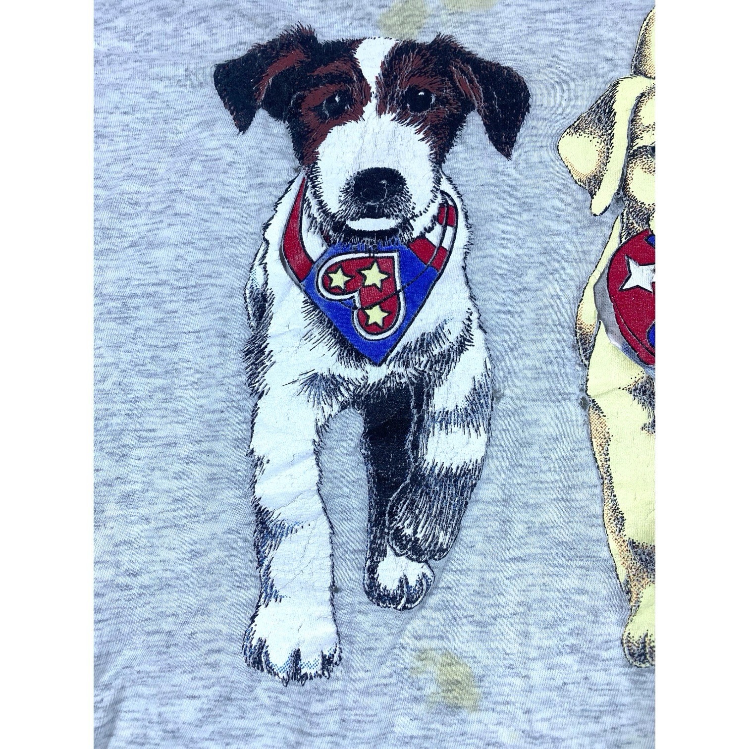 VTG 90s TShirt USA Patriotic Dog 2XL Husky Lab Terrier Flag Double Sided America