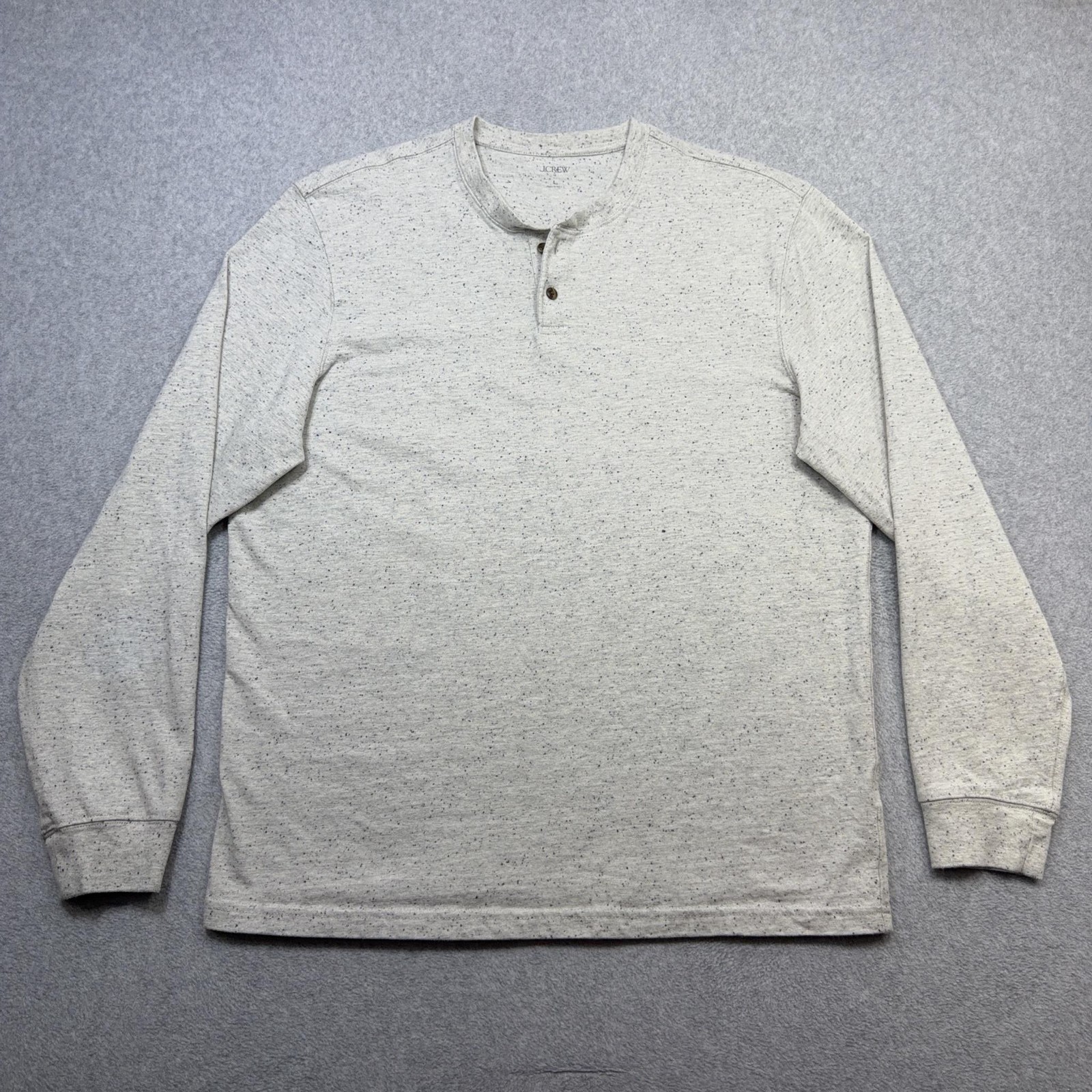 J Crew Henley Shirt Mens Large Gray Speckled Long Sleeve Casual Jersey Tee