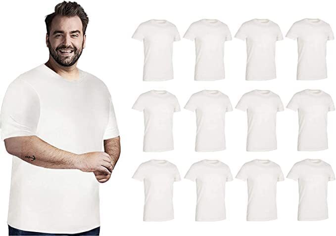 BILLIONHATS 12 Pack Plus Size Men Cotton T-Shirt Short Sleeve Lightweight