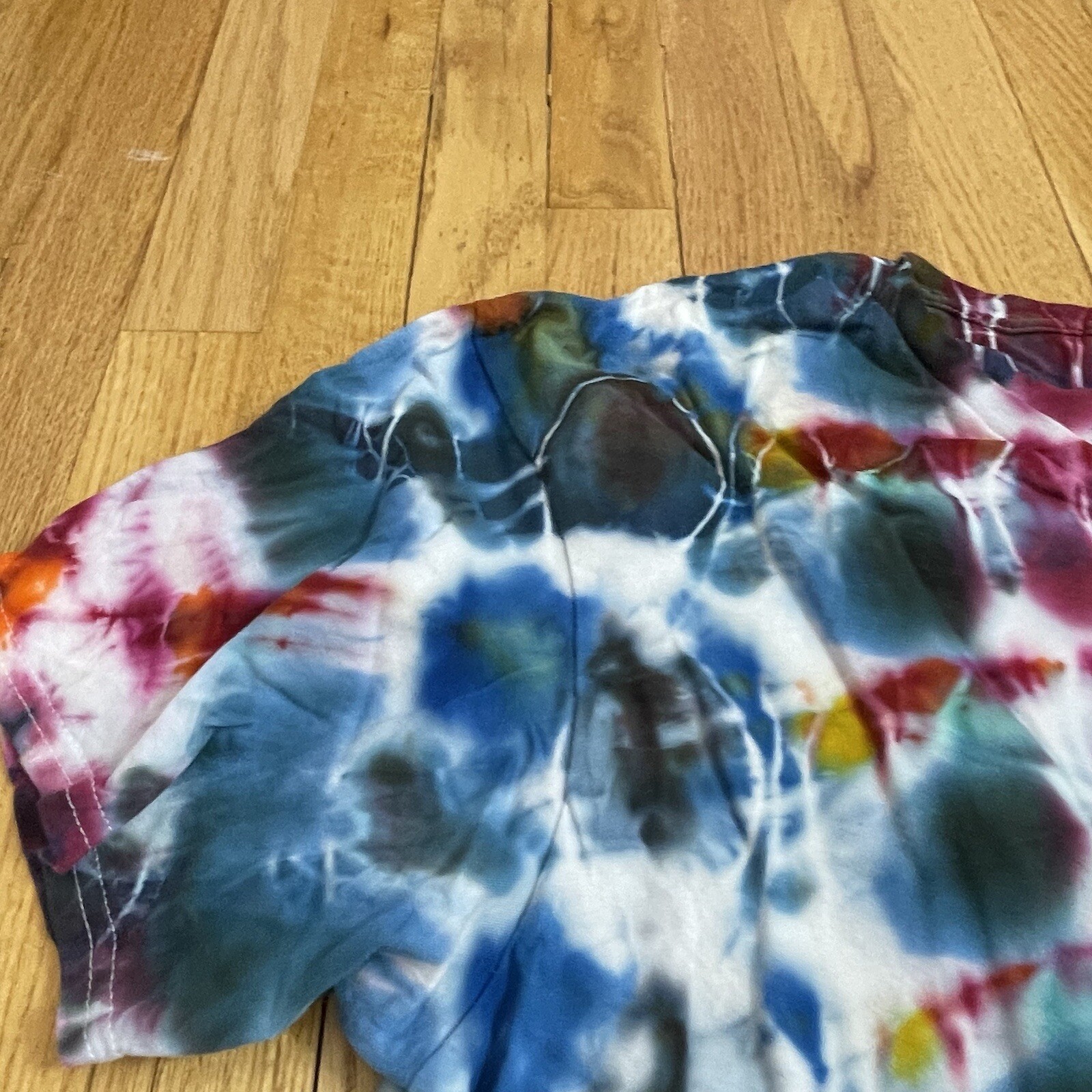 Hand tie dyed tshirt cosmic egg psychedelic kaleidoscope vneck 2XL blue
