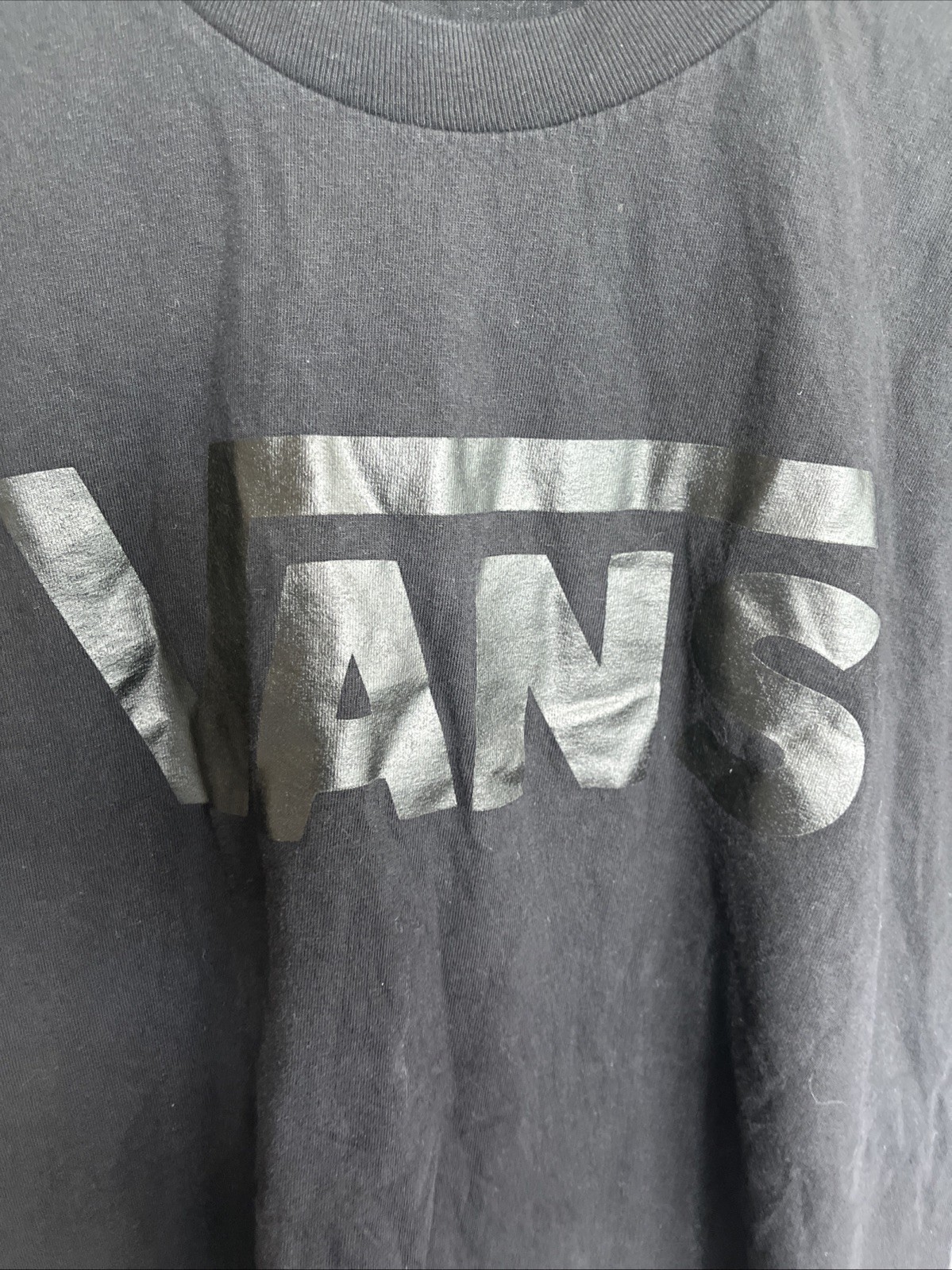 VANS T-Shirt Mens Sz L Short Sleeve Glossy Logo Tee Classic Black On Black Gym