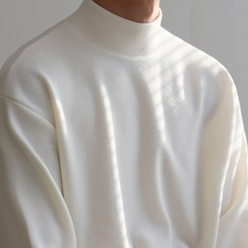 Mens Bottoming Long Sleeved Tee Thin T-Shirt Half Turtleneck Loose Crewneck Tops
