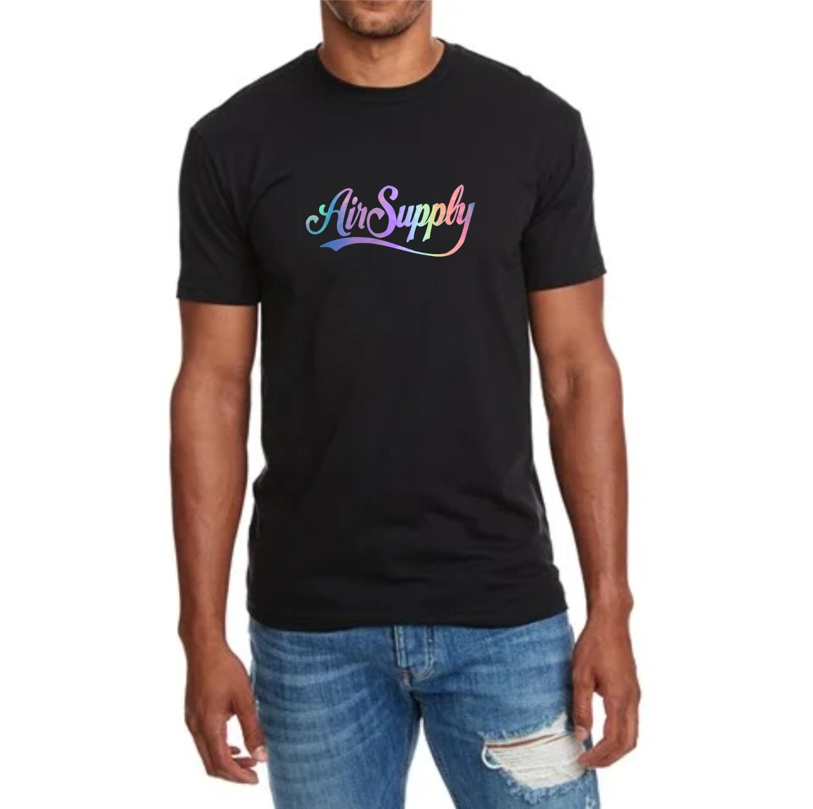 Air Supply T-shirt Australian-English soft rock duo-rainbow holographic,(black)
