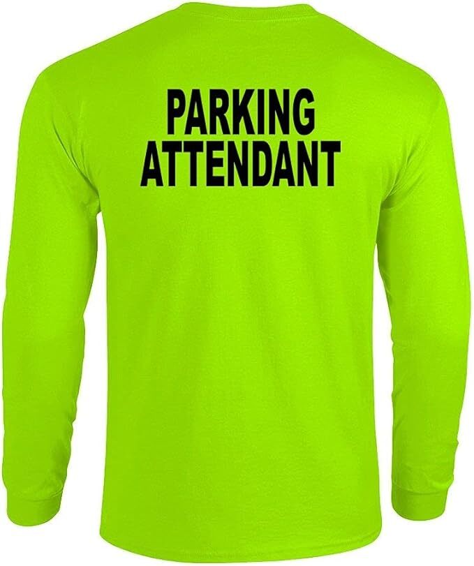 PARKING ATTENDANT Hi-Vis Safety Green Cotton blend Unisex Long Sleeved T-shirt