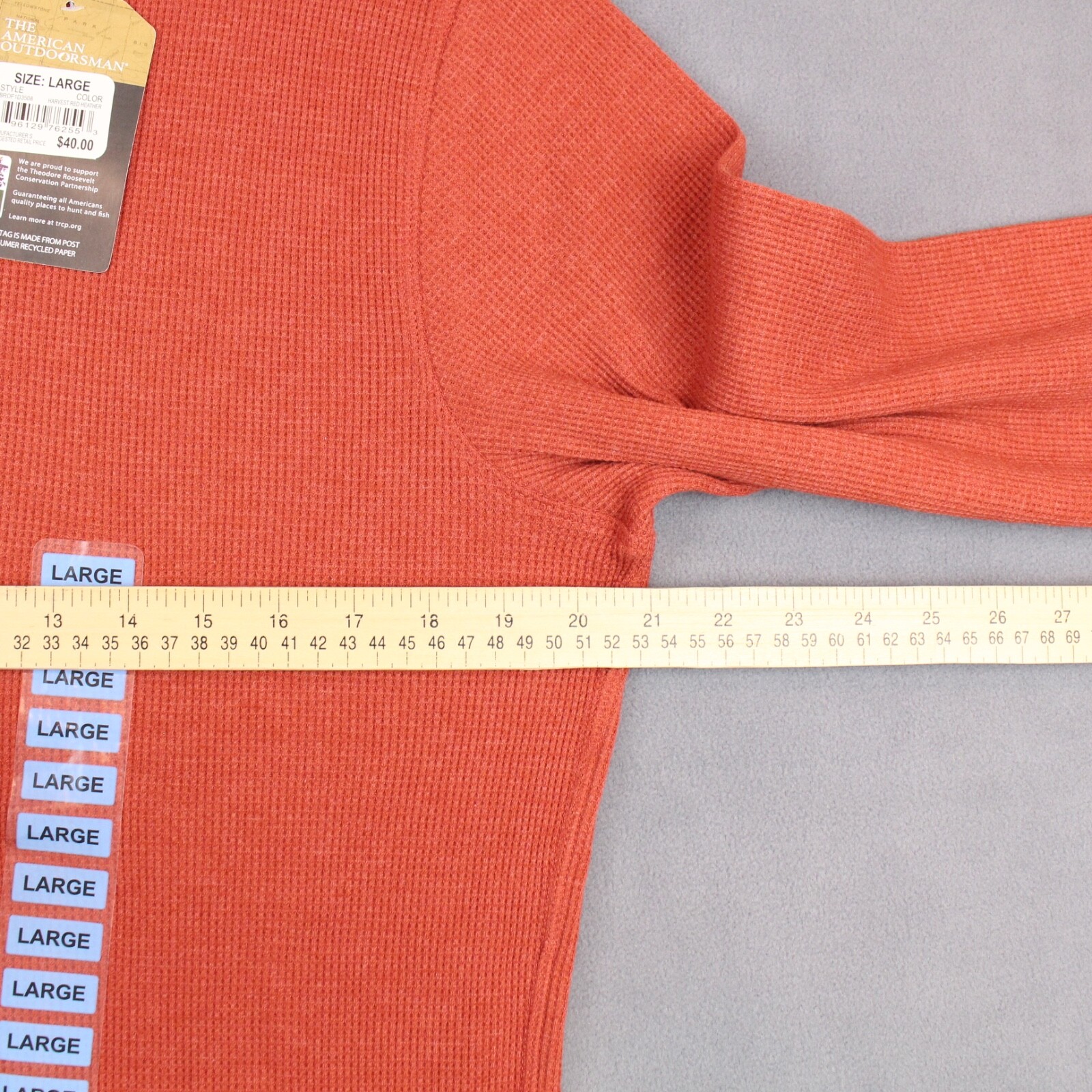 The American Outdoorsman Thermal Shirt Mens Size Large Harvest Red Crewneck NEW